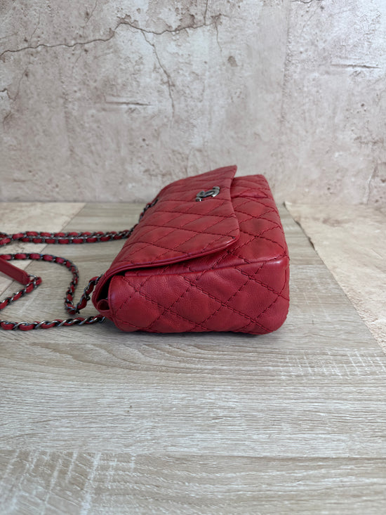 Chanel Red Double Pocket Stitch Chain Crossbody Bag