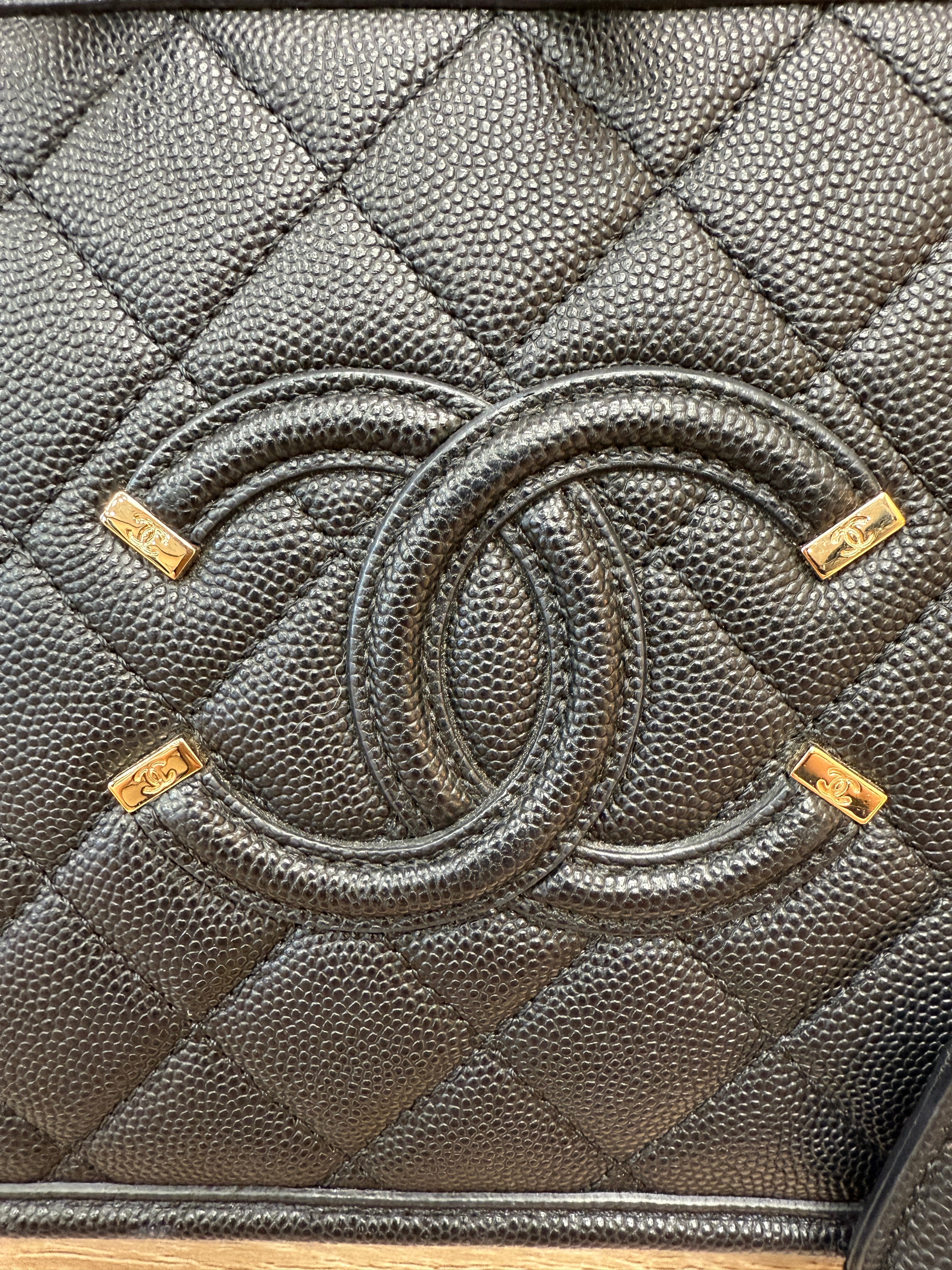 Chanel Black Caviar Quilted Medium CC Filigree Vanity Case