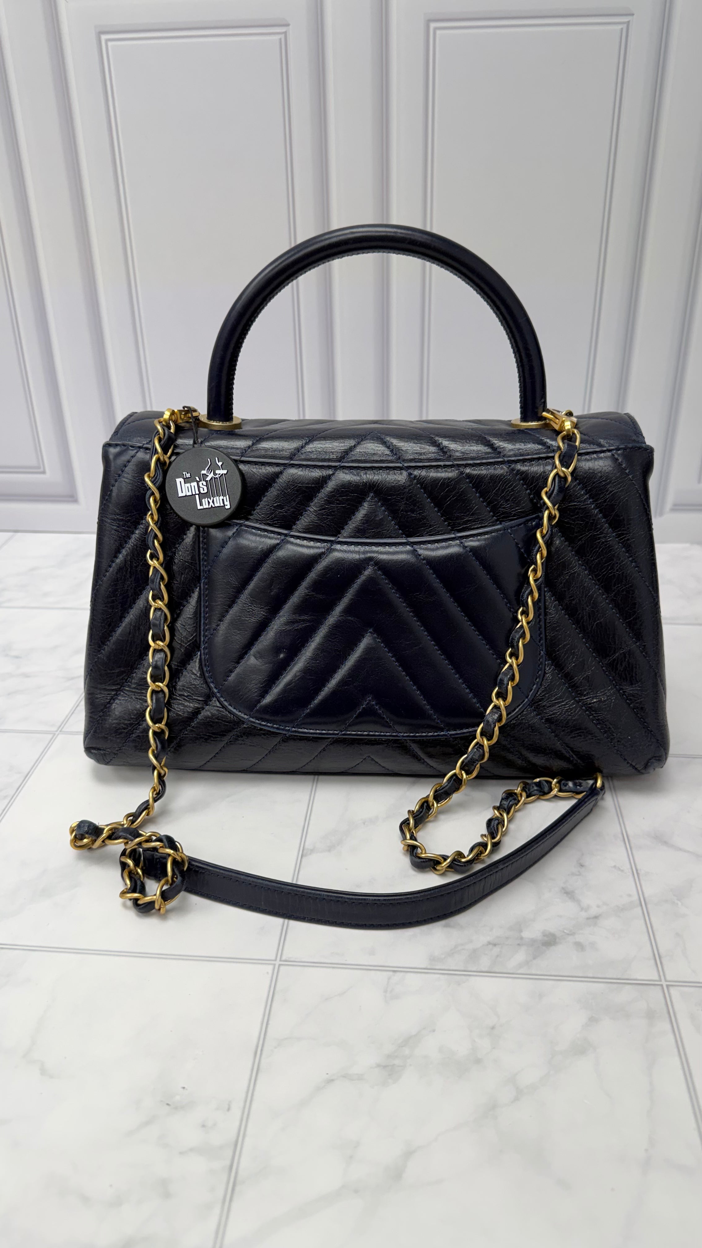 *DONS DROP* Chanel Blue Chevron Quilted Leather Coco Top Handle Bag