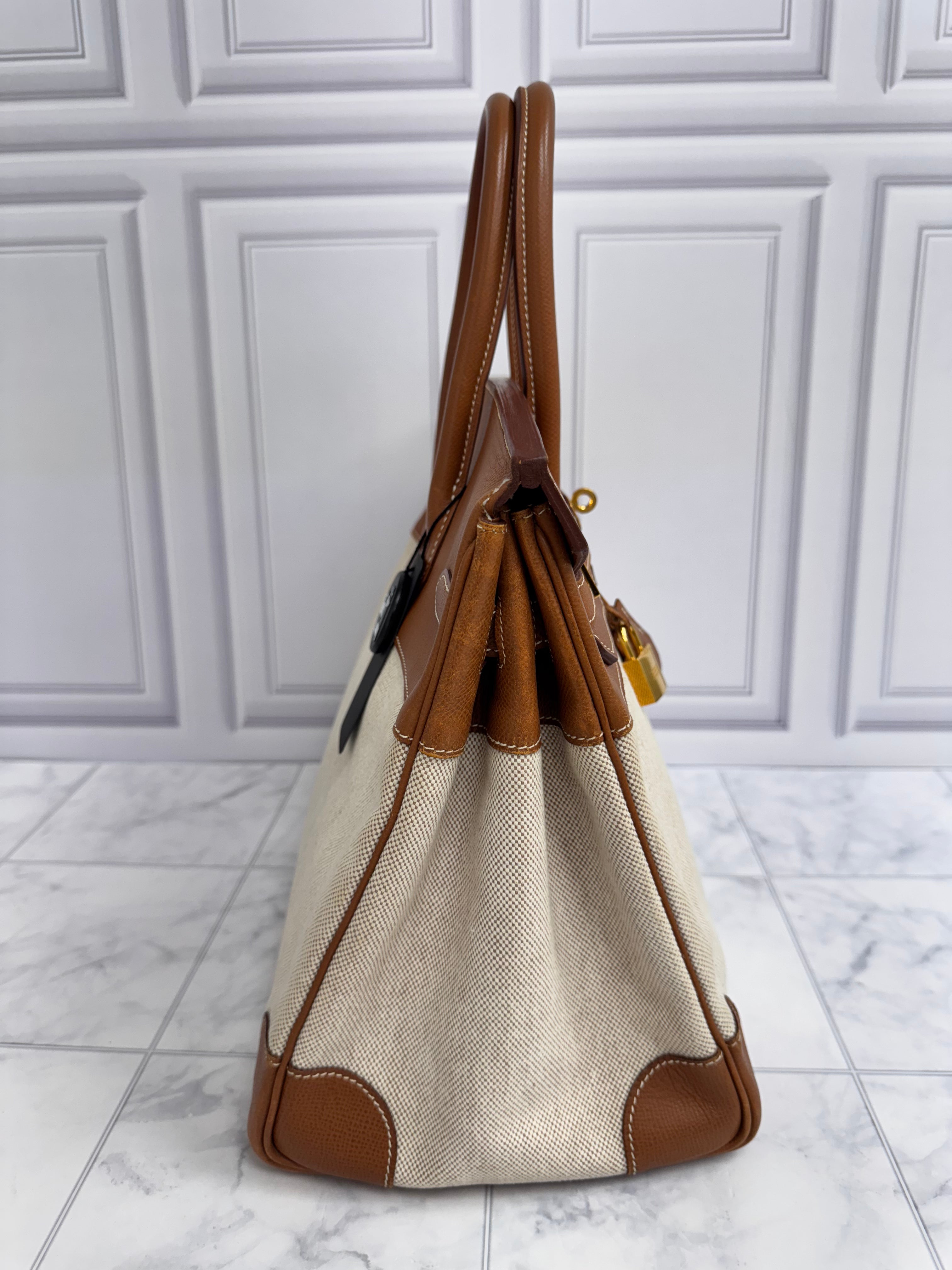 Hermes Ecru Toile H Canvas And Gold Courchevel Birkin 35