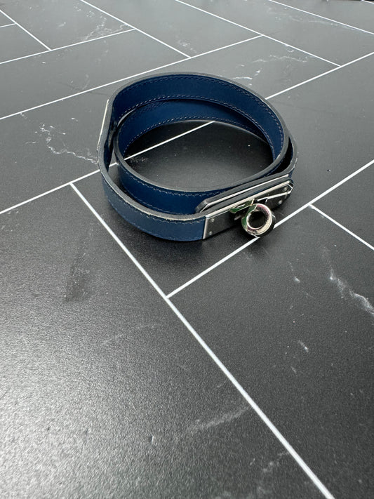 Hermes Navy Blue Leather Double Wrap Kelly Bracelet / Necklace