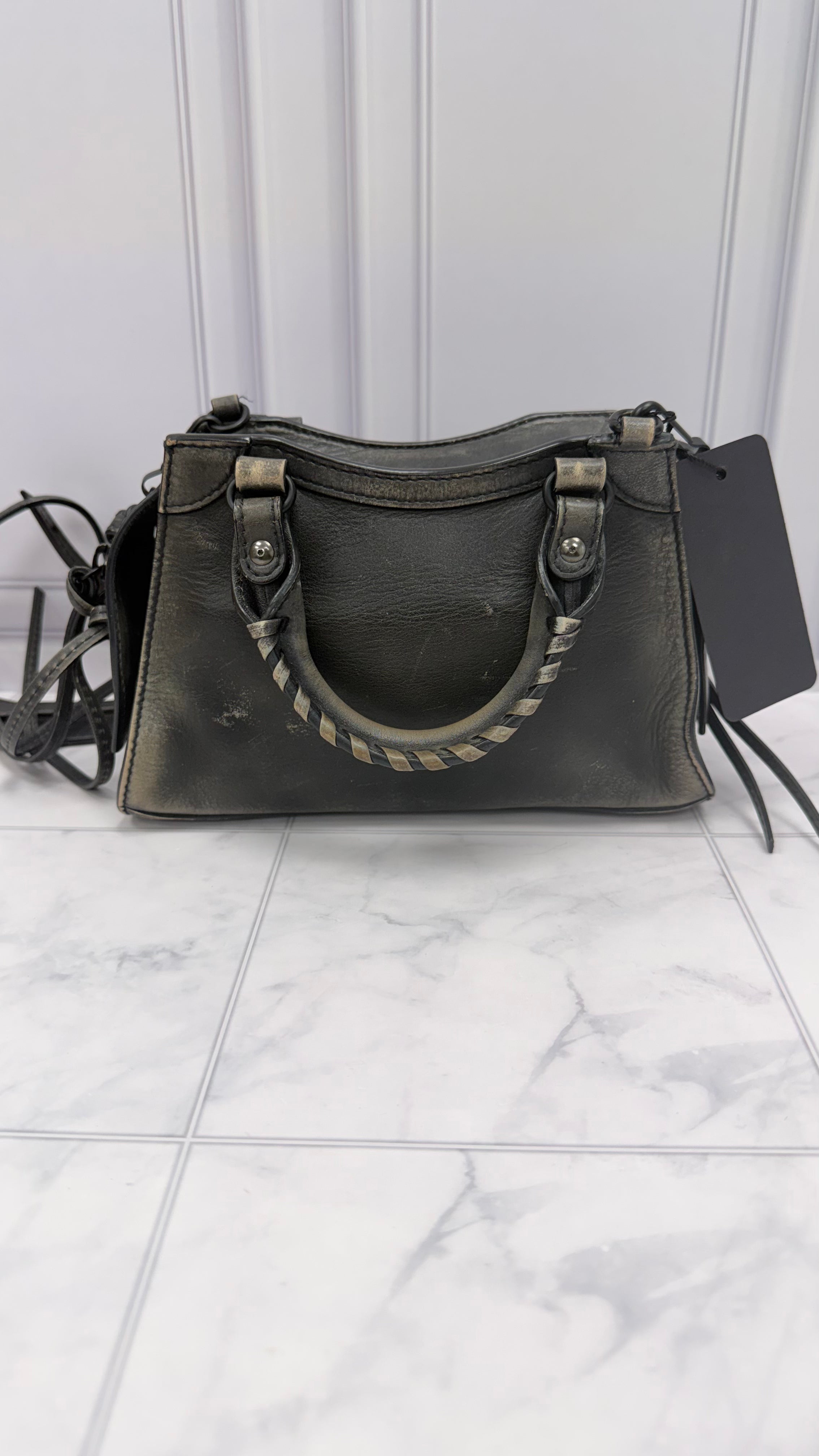 Balenciaga Black Distressed Leather Neo Classic City Bag