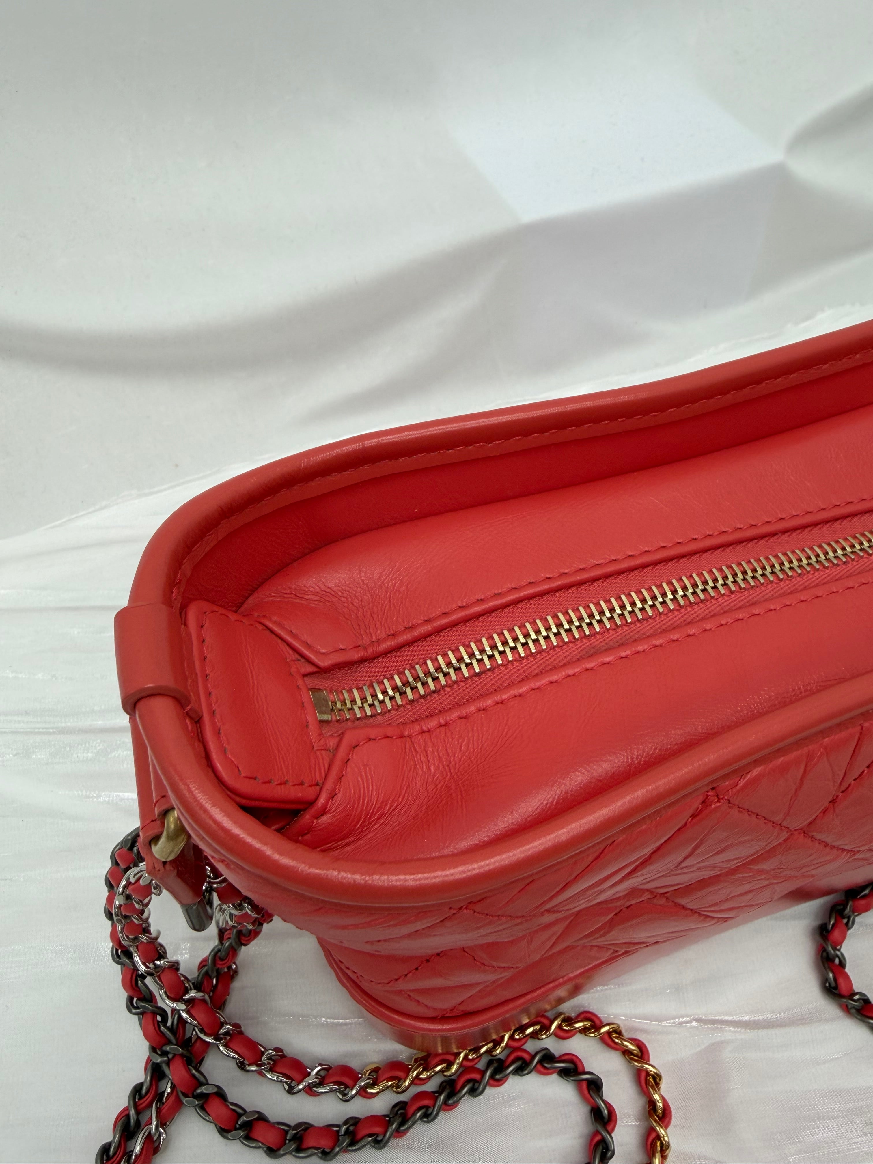 Chanel Dark Coral Aged Quilted Calfskin Small Gabrielle Hobo Bag