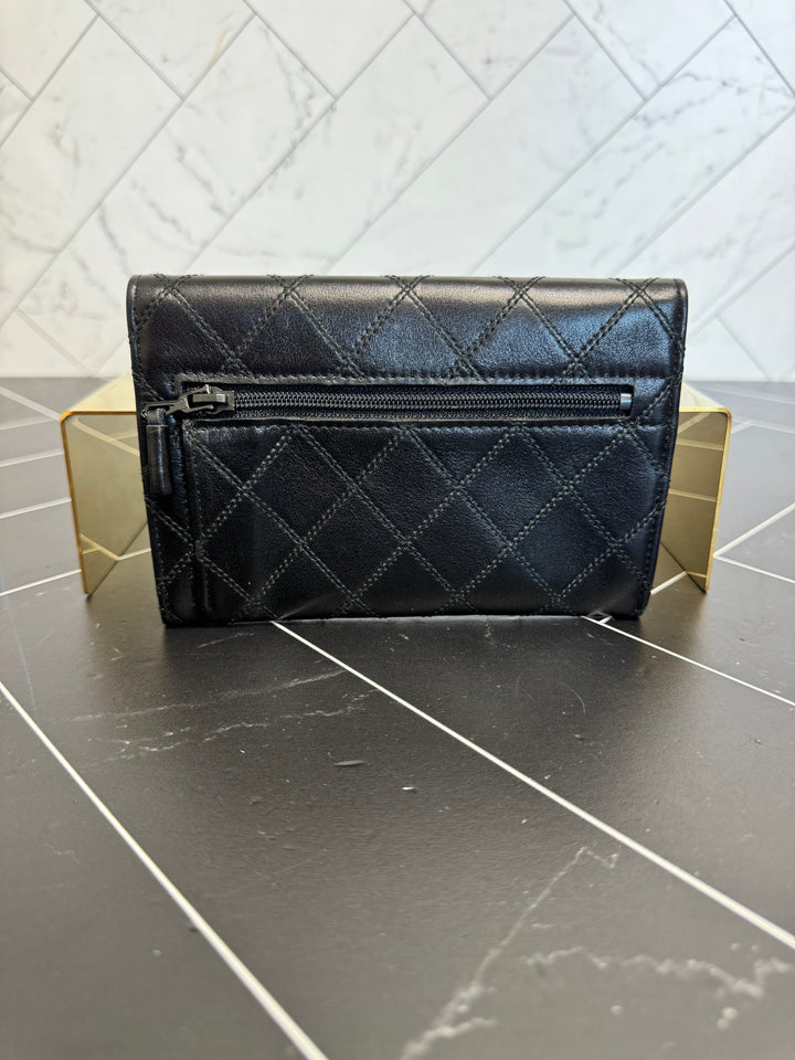 Chanel Black Lambskin Quilted Compact Wallet