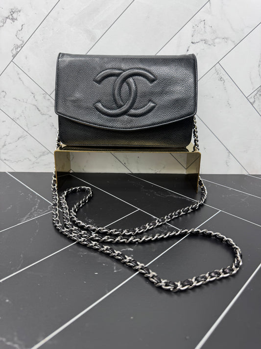 Chanel Black Caviar Leather Wallet on a Chain