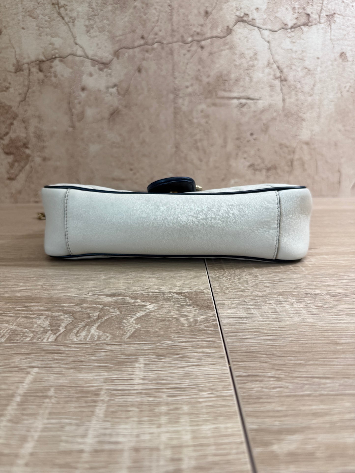 Gucci White And Navy GG Marmont Medium Flap Bag
