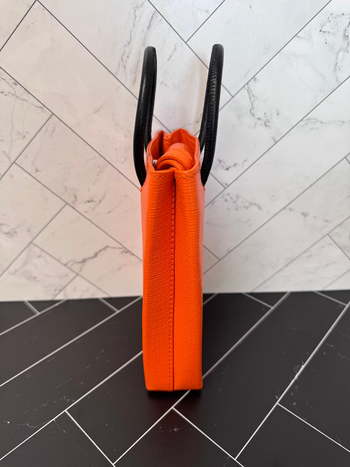 Balenciaga Orange Leather Shopping Phone Crossbody