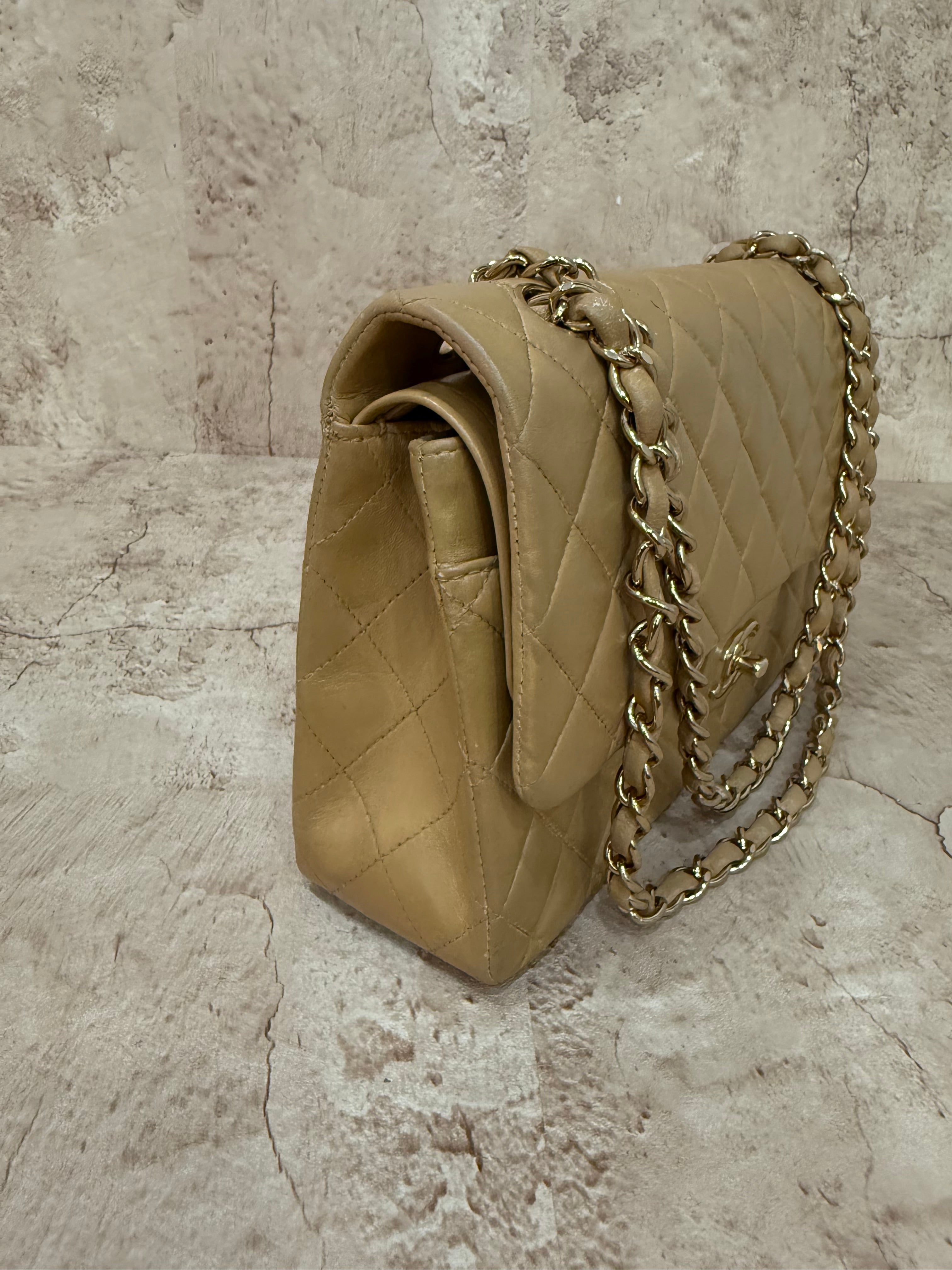 Chanel Beige Lambskin Quilted Medium Double Flap