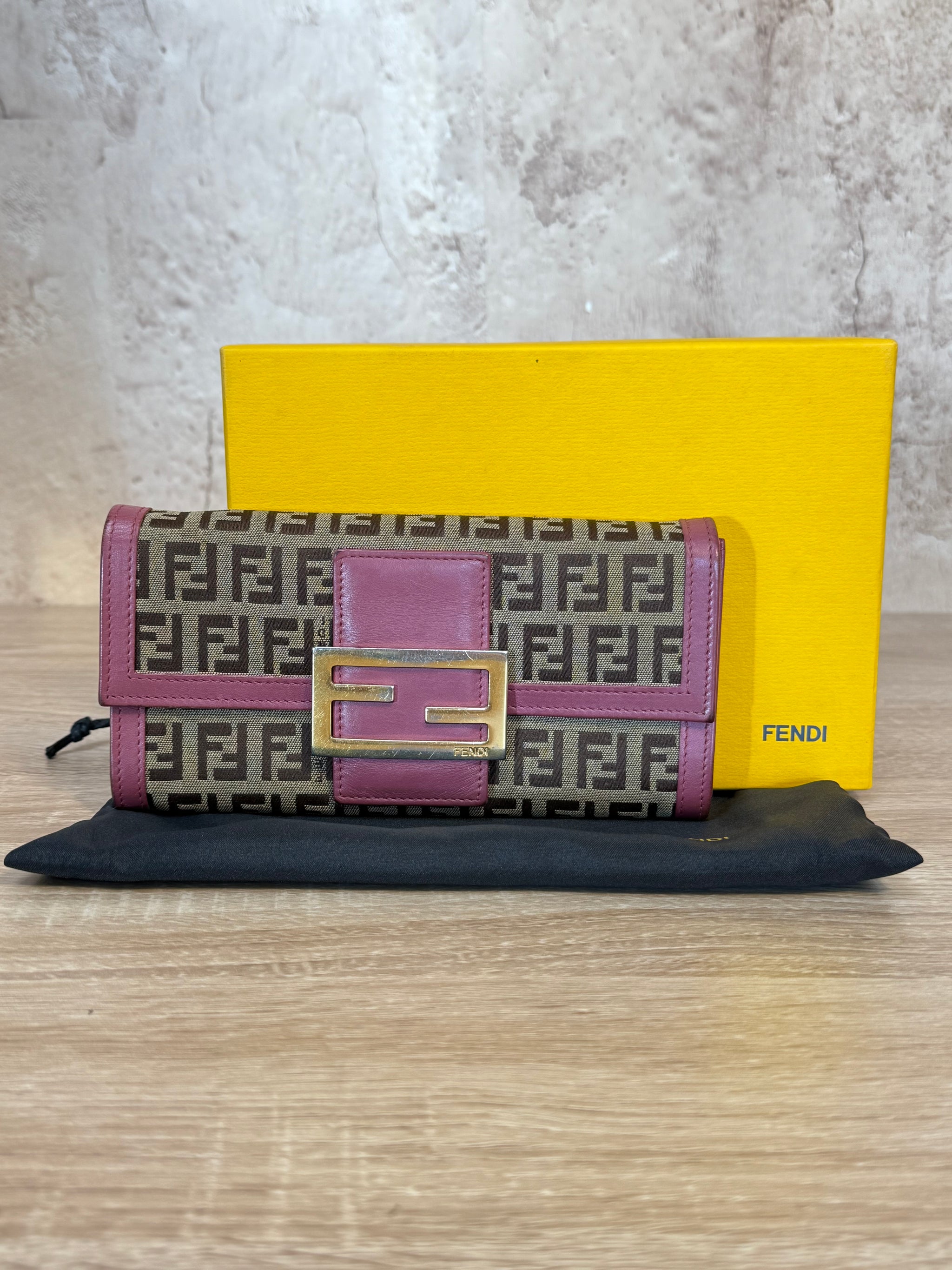 Fendi Vintage Zucca Canvas Long FF Flap Wallet