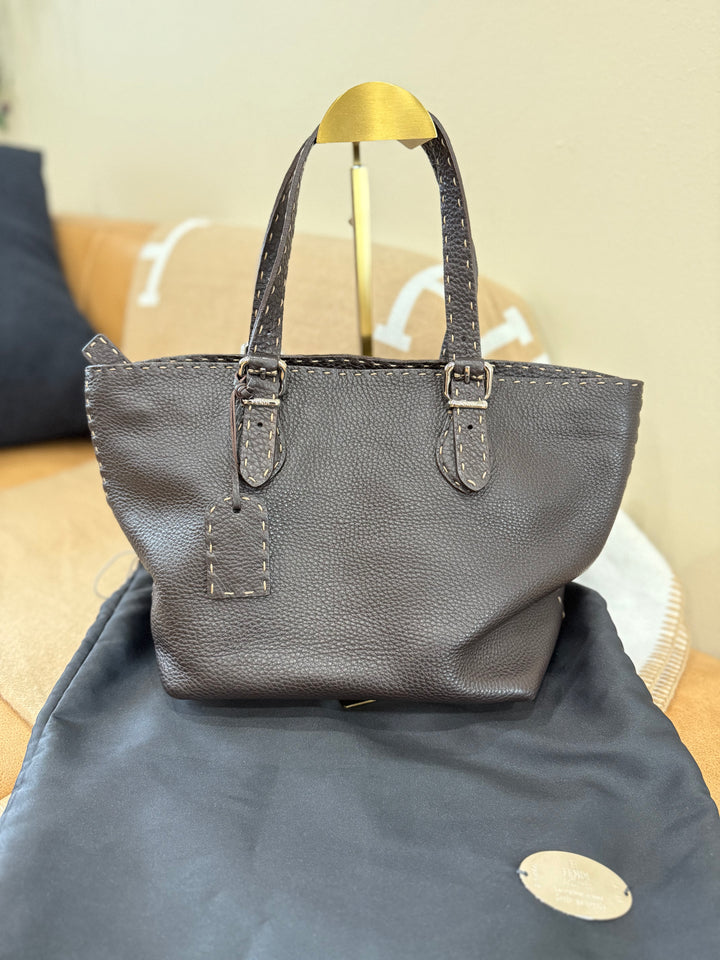 Fendi Dark Brown Leather Selleria Tote Bag