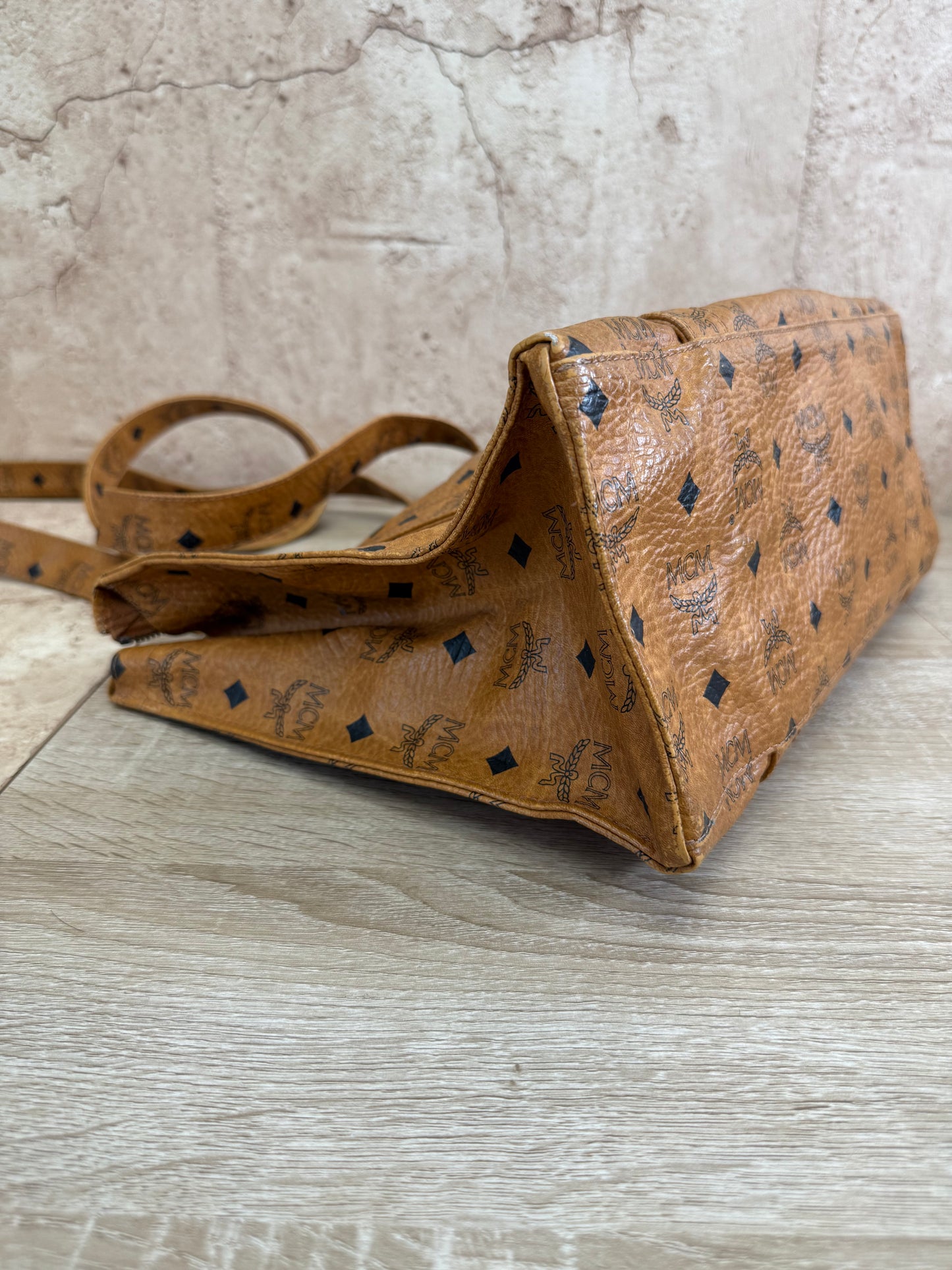 MCM Cognac Leather Visetos Shopper Tote