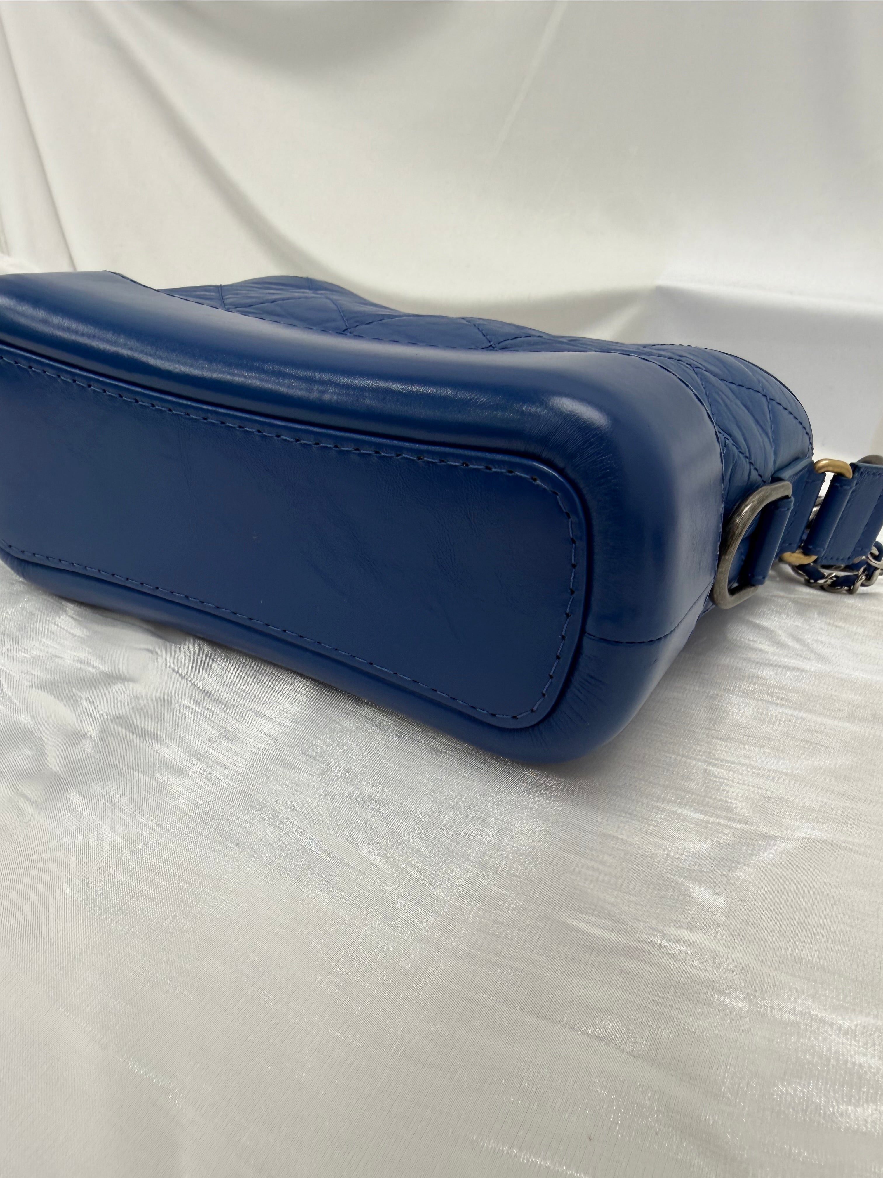 Chanel Blue Aged Quilted Calfskin Small Gabrielle Hobo Bag