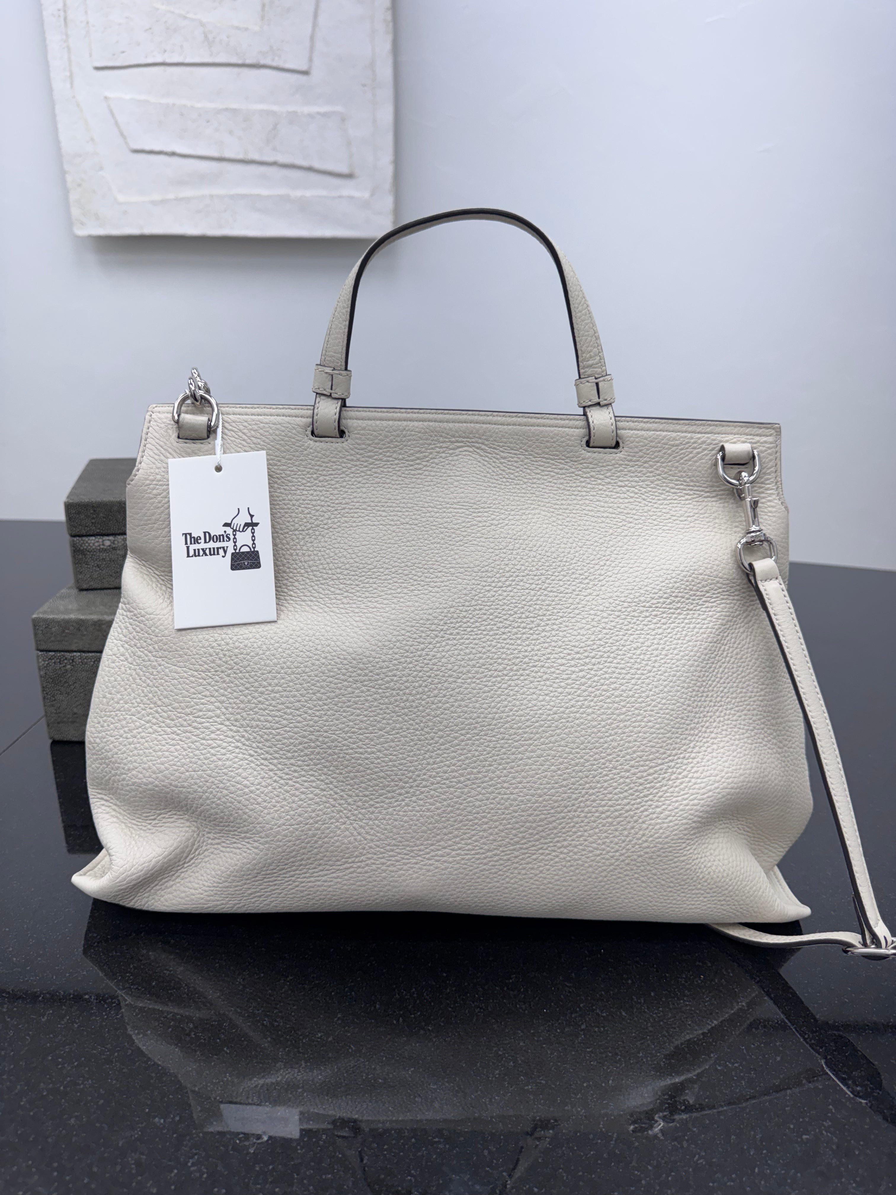 Gucci White Grained Leather Bamboo Daily 2Way Bag