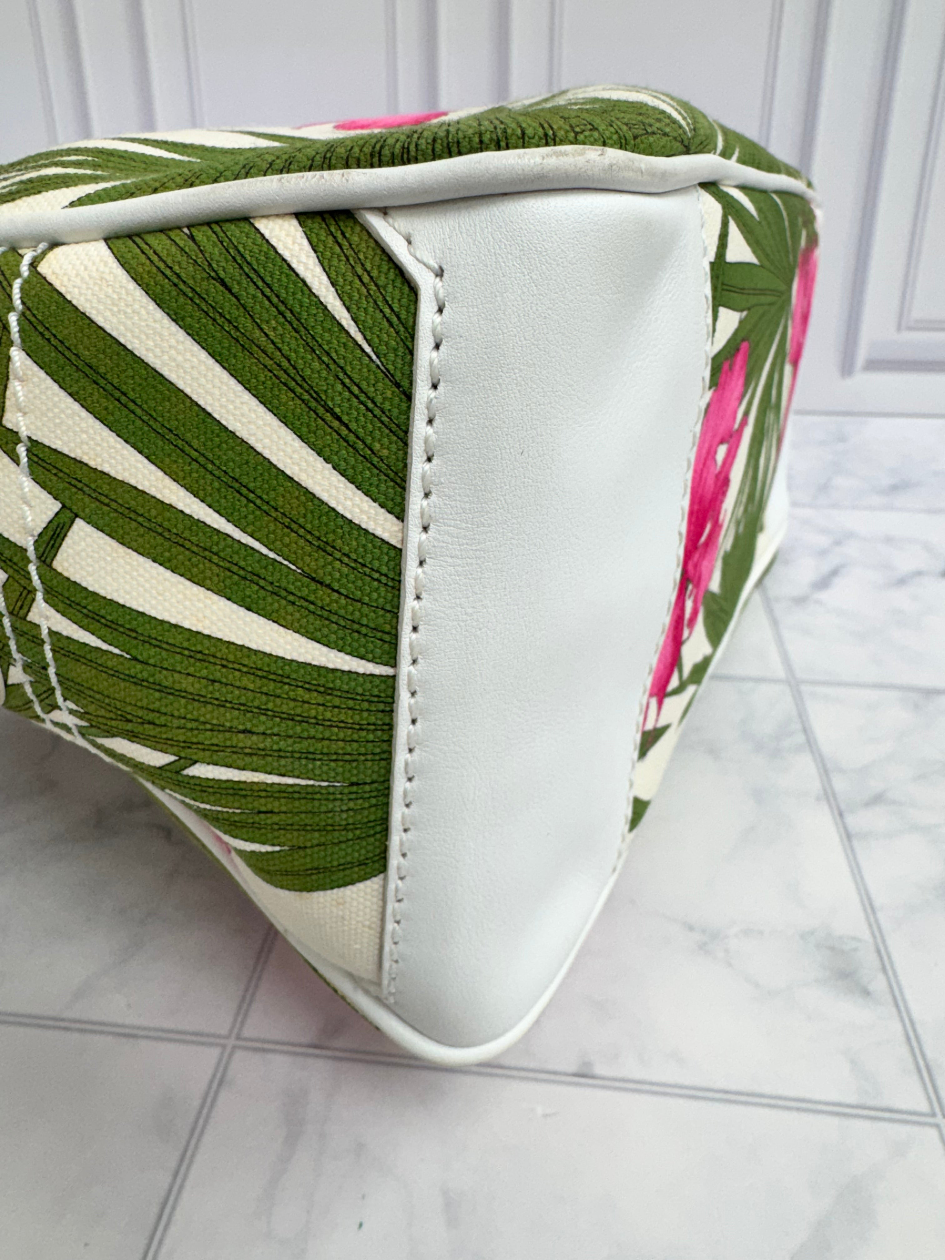 Celine White Pink And Green Canvas Boogie Flower Hand Bag