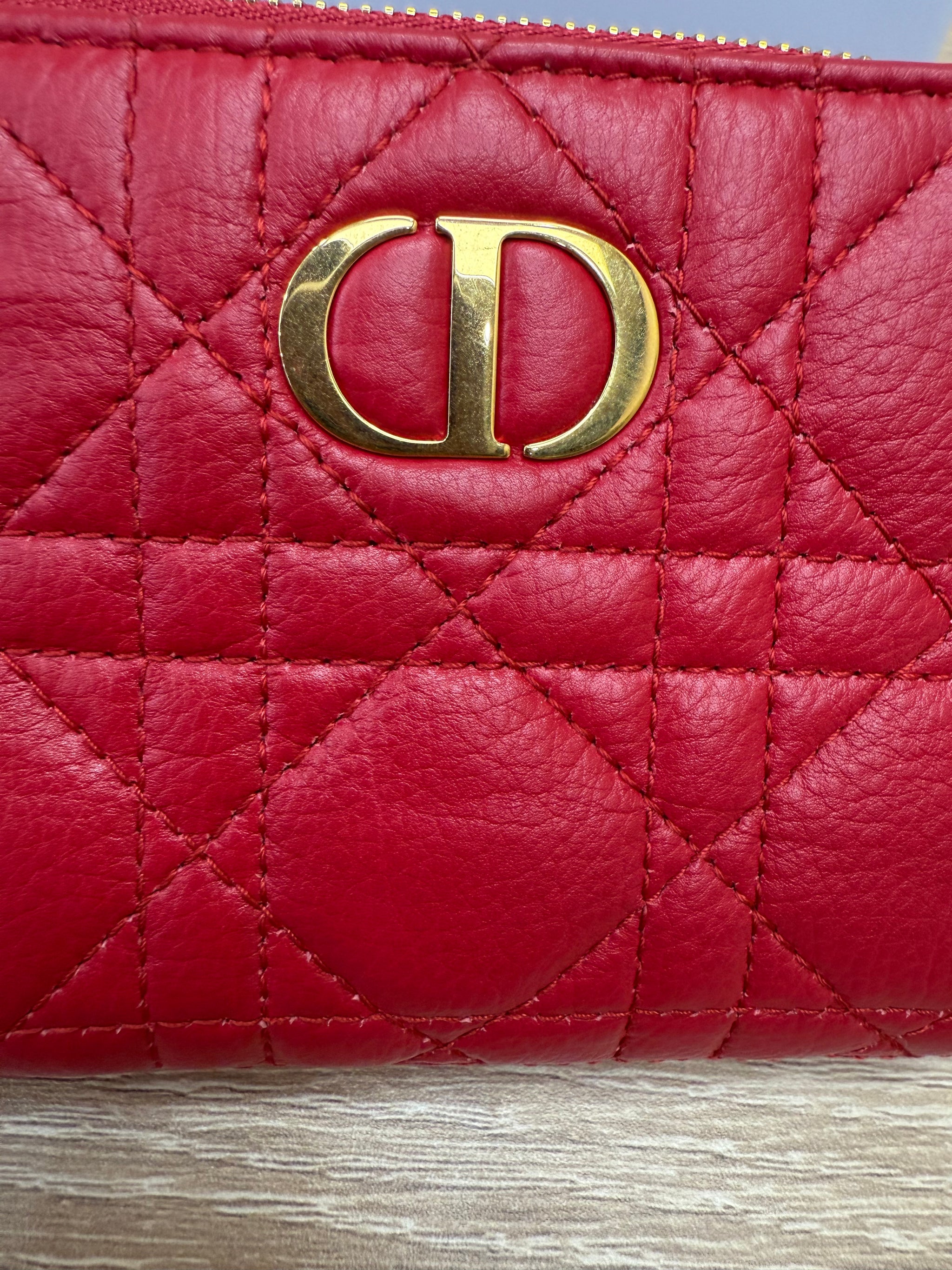 Christian Dior Red Caro Stitch Compact Zippy Wallet