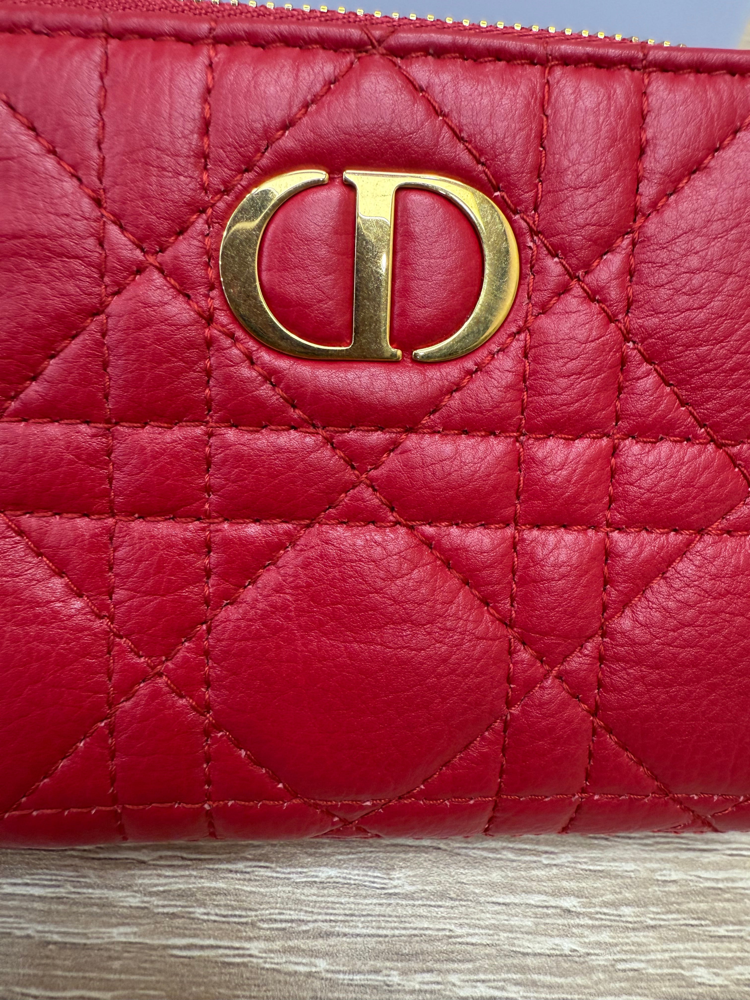 Christian Dior Red Caro Stitch Compact Zippy Wallet