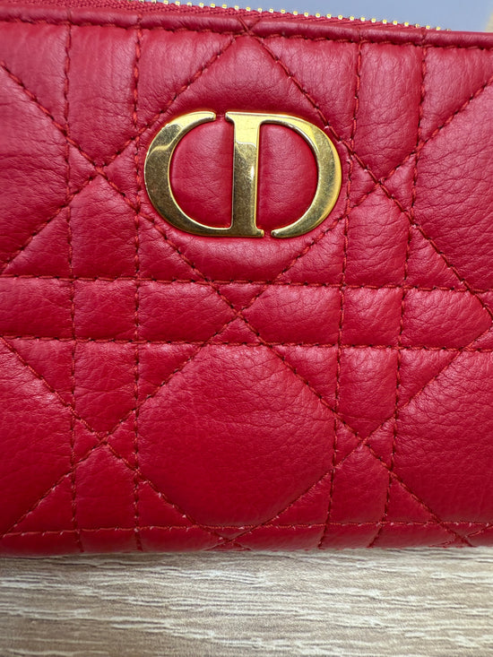 Christian Dior Red Caro Stitch Compact Zippy Wallet