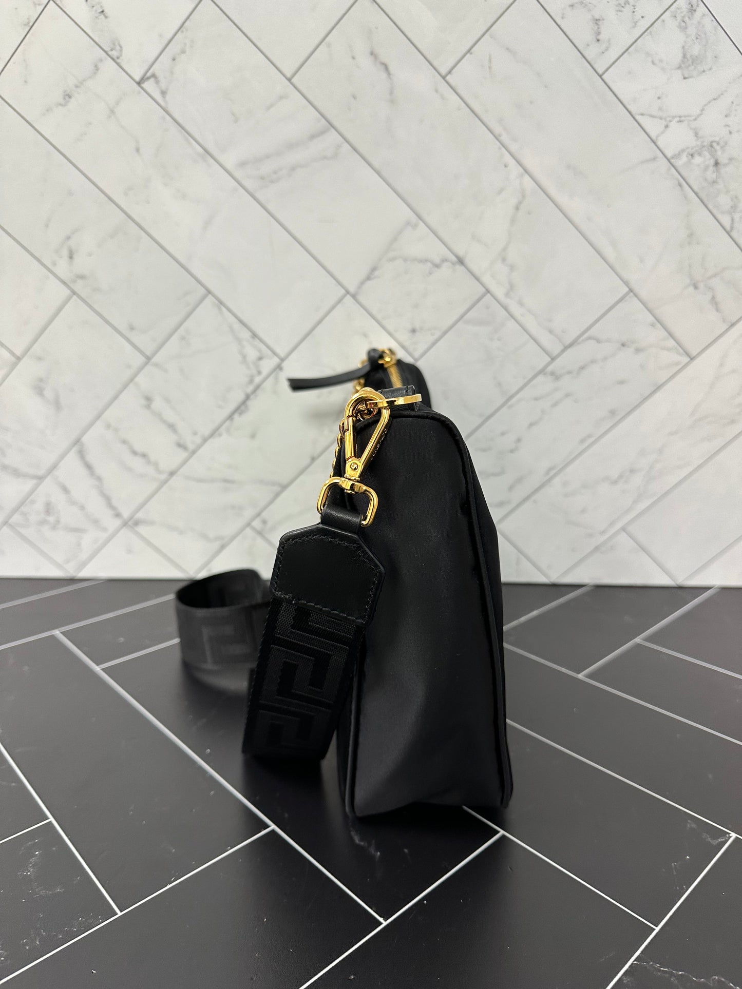 BRAND NEW Versace Black Nylon Chain Crossbody Bag