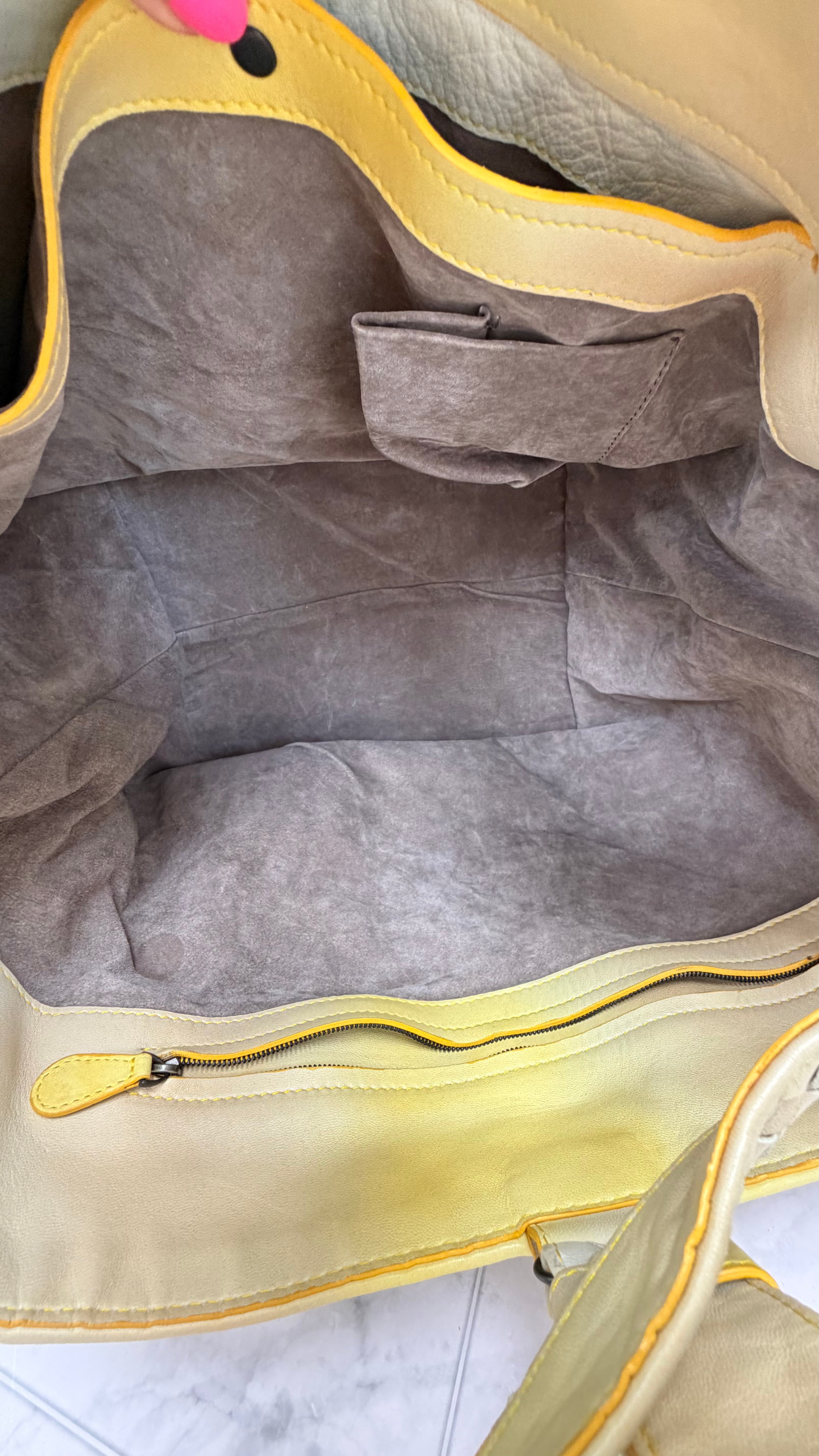 Bottega Veneta Yellow & Beige Intrecciato Leather Nuance Cross Tote
