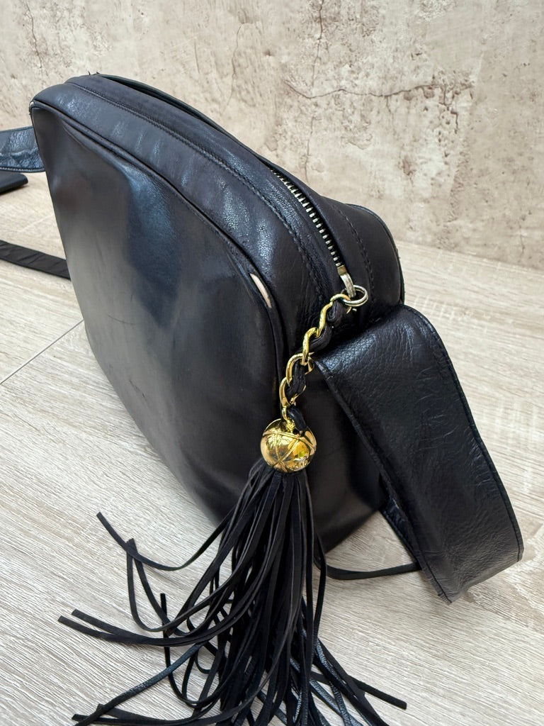Chanel Black Lambskin Triple CC Tassel Camera Bag
