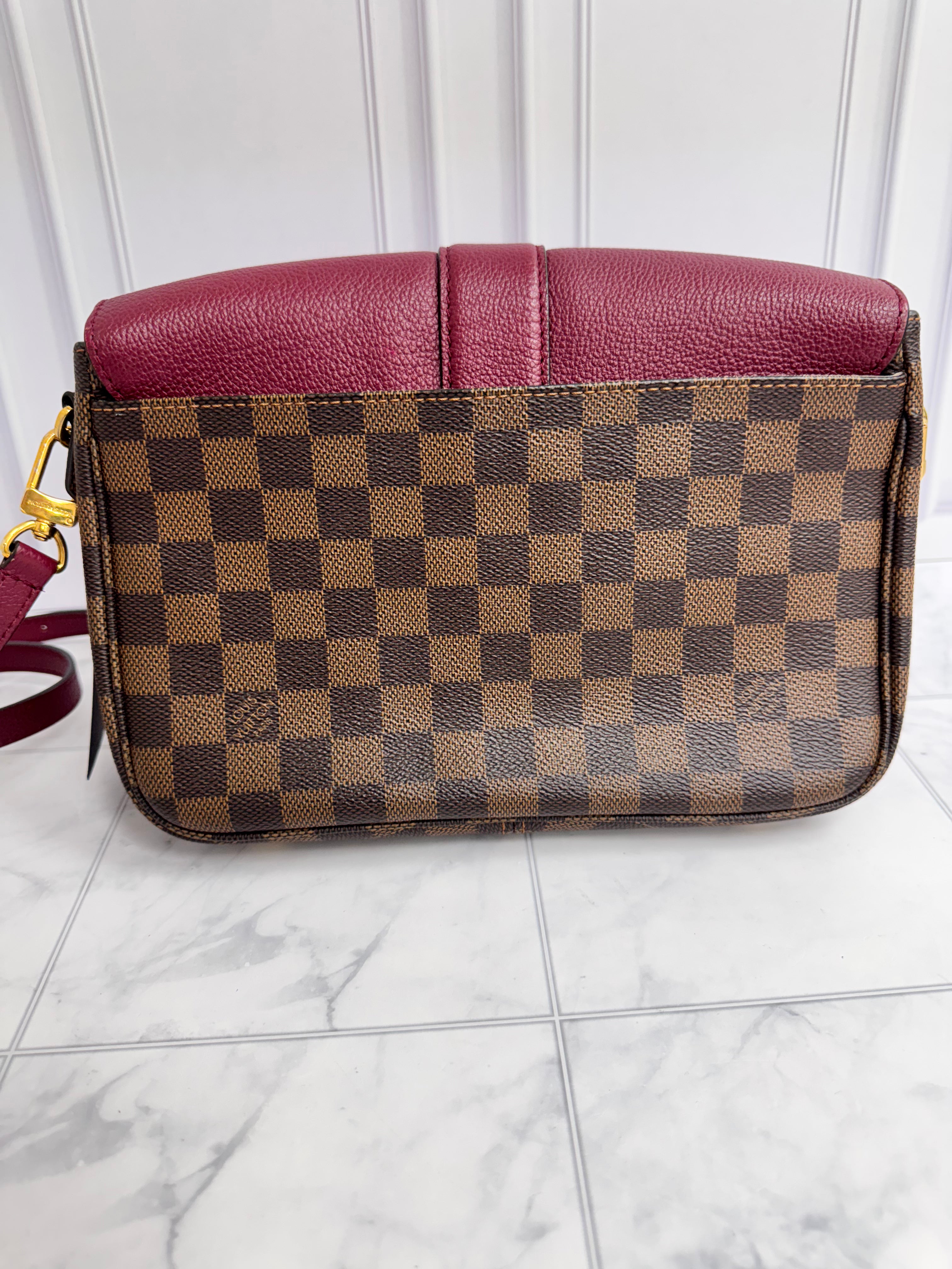 Louis Vuitton Burgundy Grained Leather Damier Ebene Clapton Crossbody PM