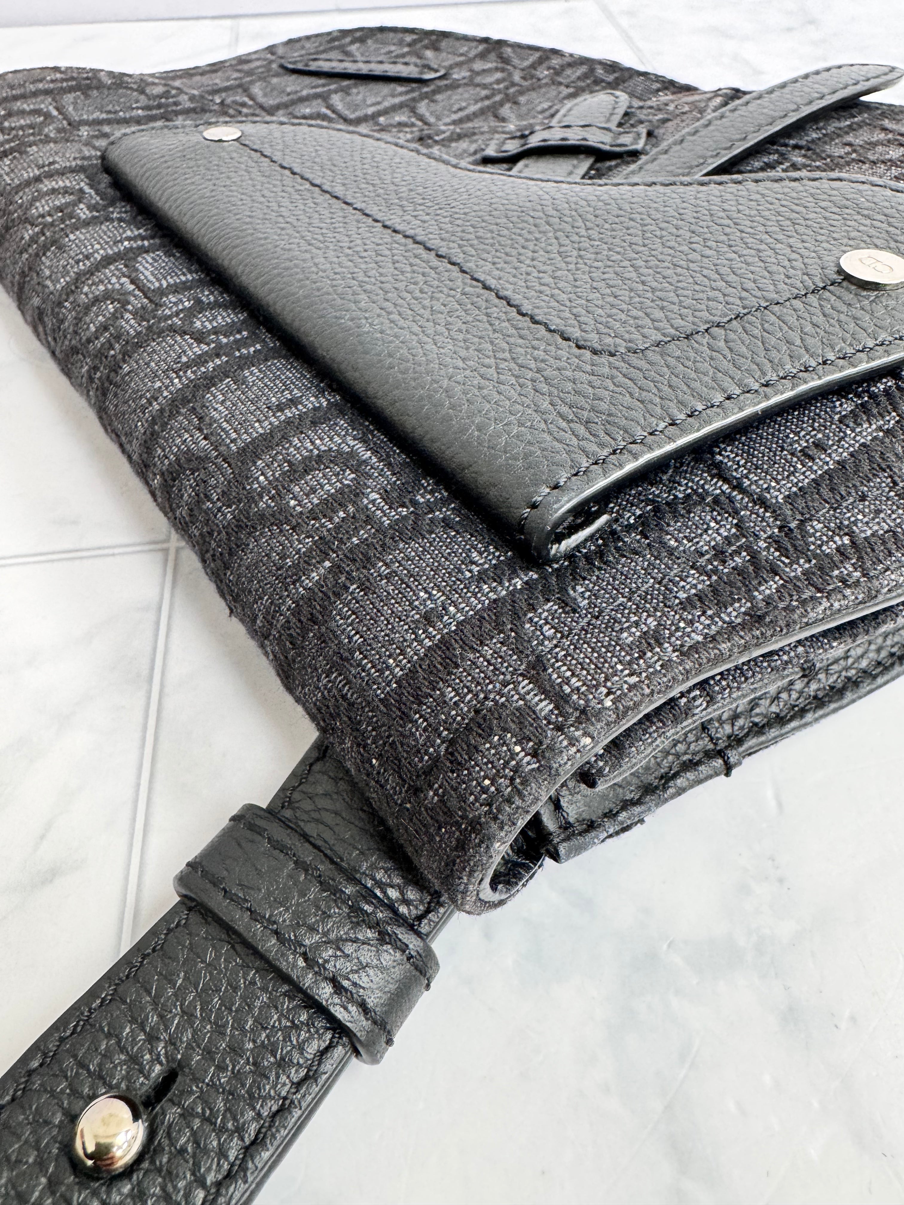 Christian Dior Black Denim Oblique Saddle Messenger Crossbody Bag