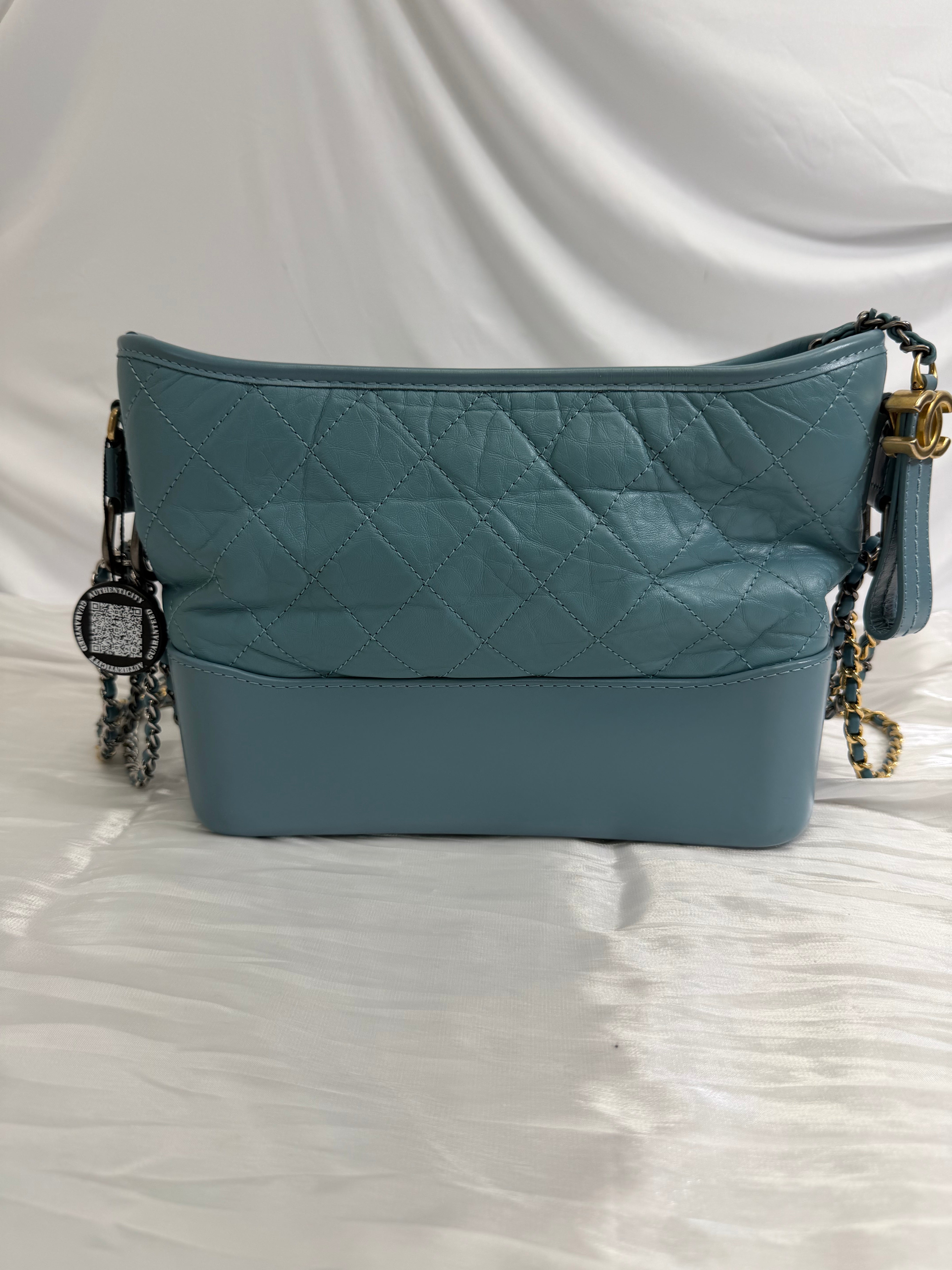 Chanel Dusty Blue Aged Quilted Calfskin Small Gabrielle  Hobo Bag