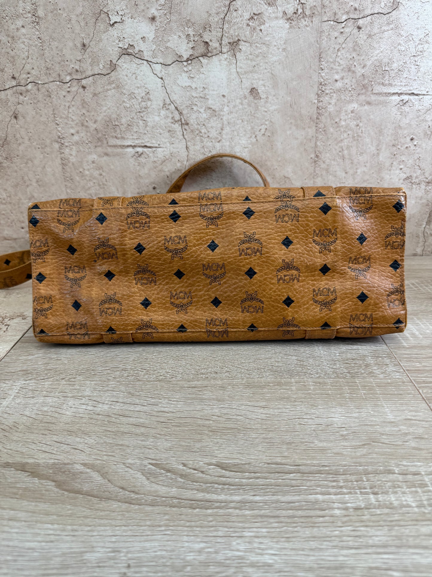 MCM Cognac Leather Visetos Shopper Tote