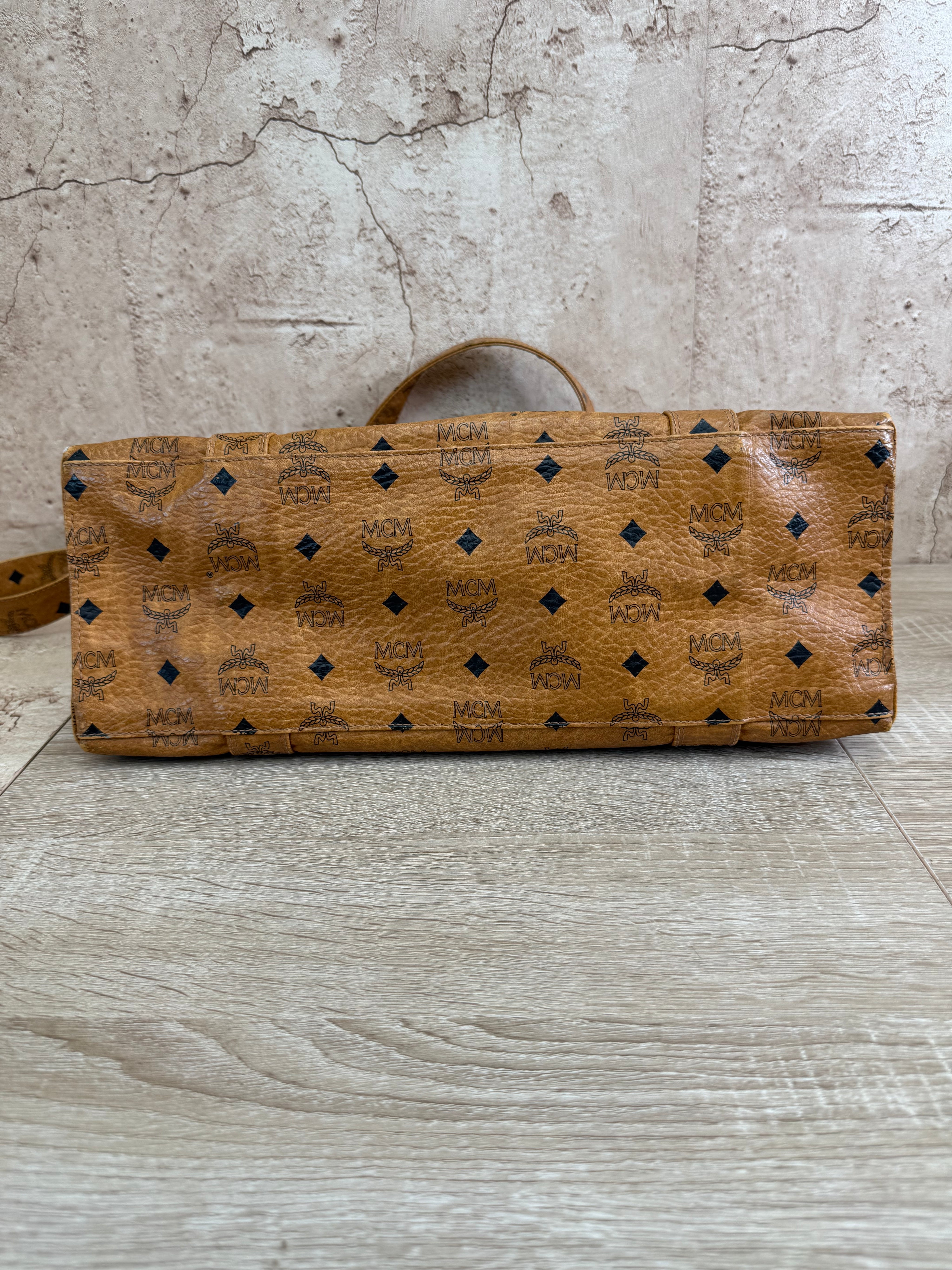 MCM Cognac Leather Visetos Shopper Tote