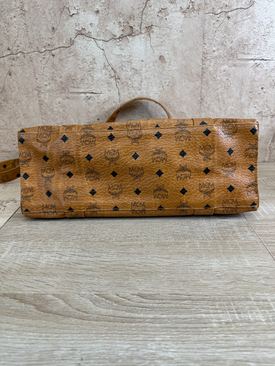 MCM Cognac Leather Visetos Shopper Tote