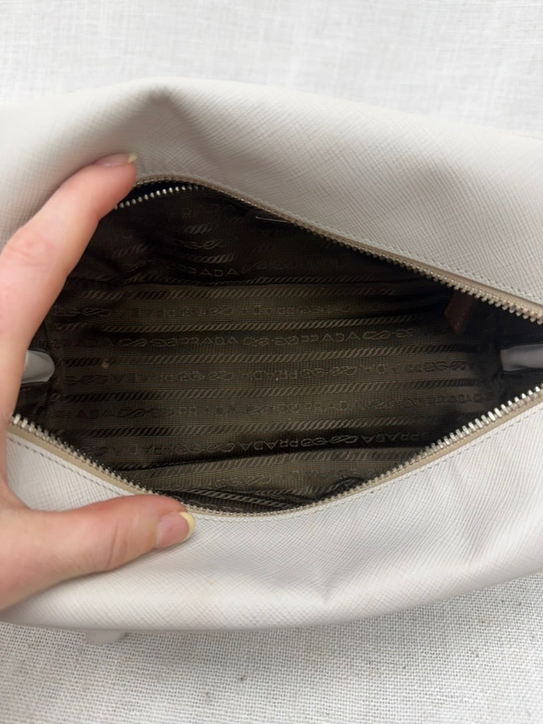Prada Off-White Saffiano Leather Travel Pouch