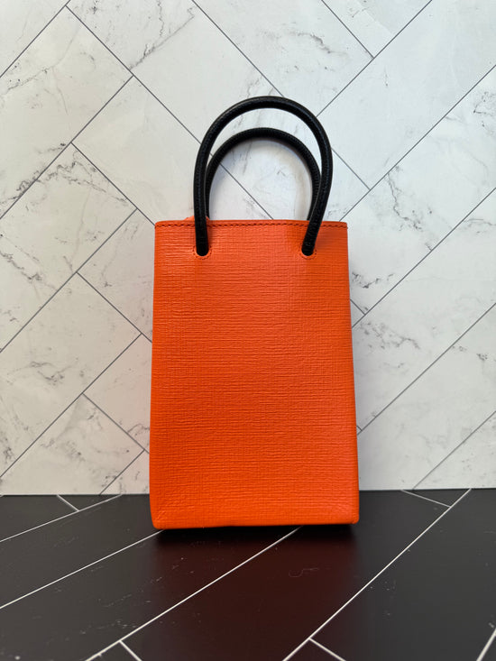 Balenciaga Orange Leather Shopping Phone Crossbody