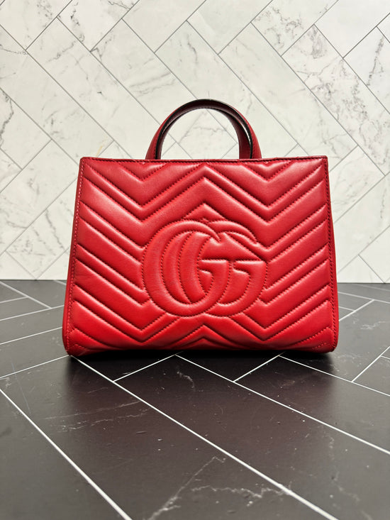 Gucci Red Chevron Marmont Leather 2Way Bag