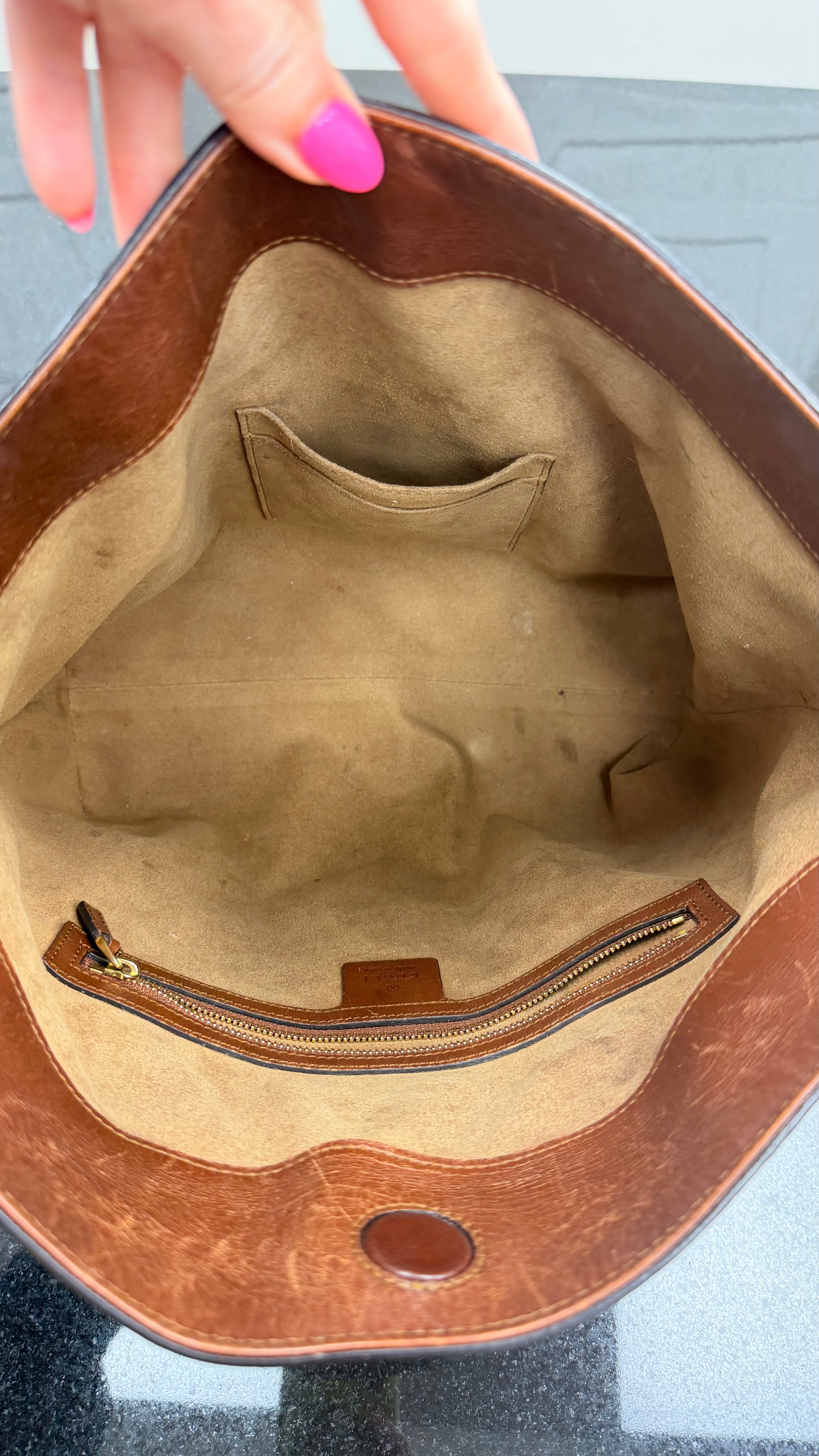 Gucci Supreme Canvas & Brown Leather Linea A Foldover Tote
