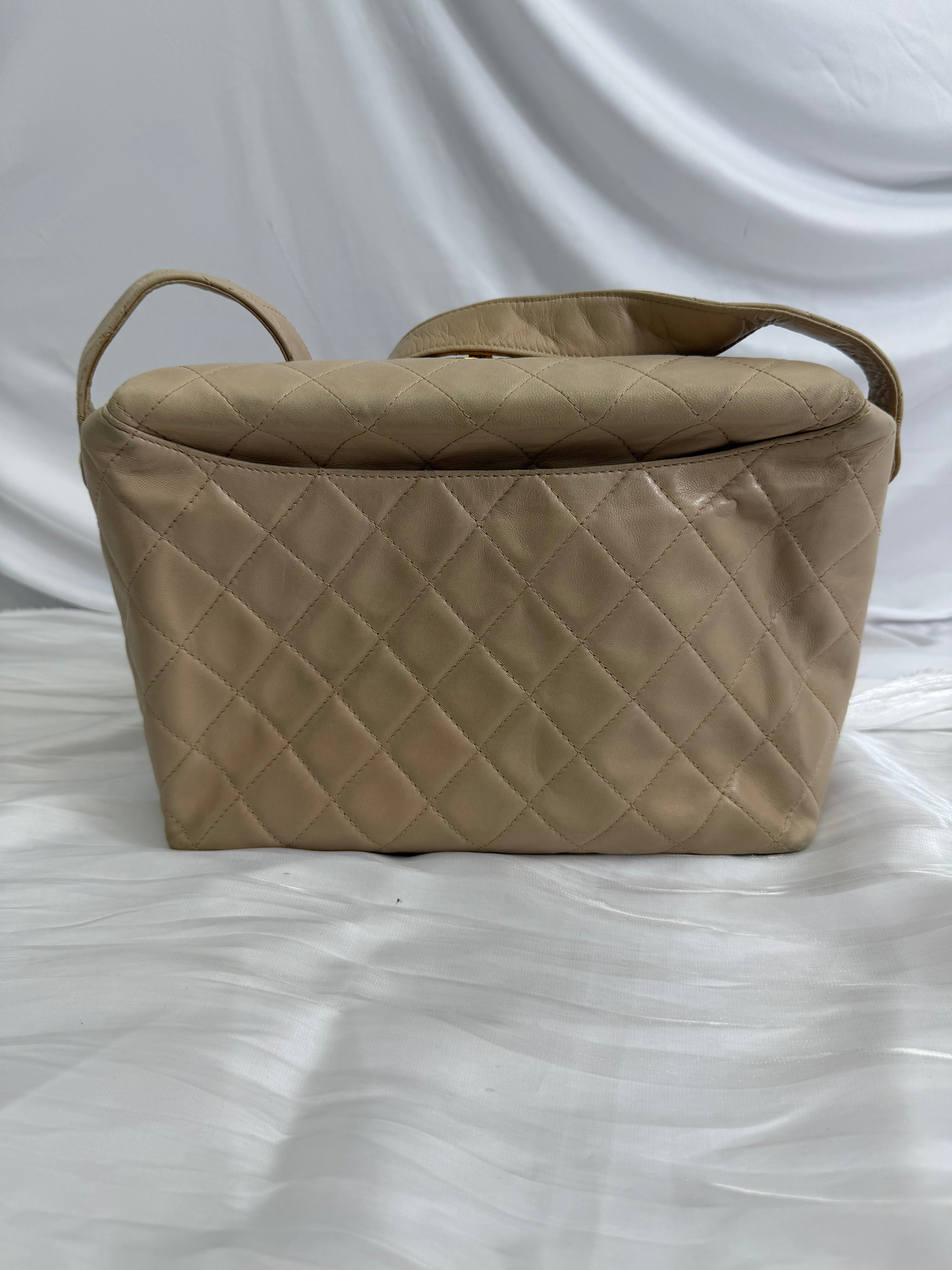 Chanel Beige Quilted Calfskin Top Turn Lock Bag