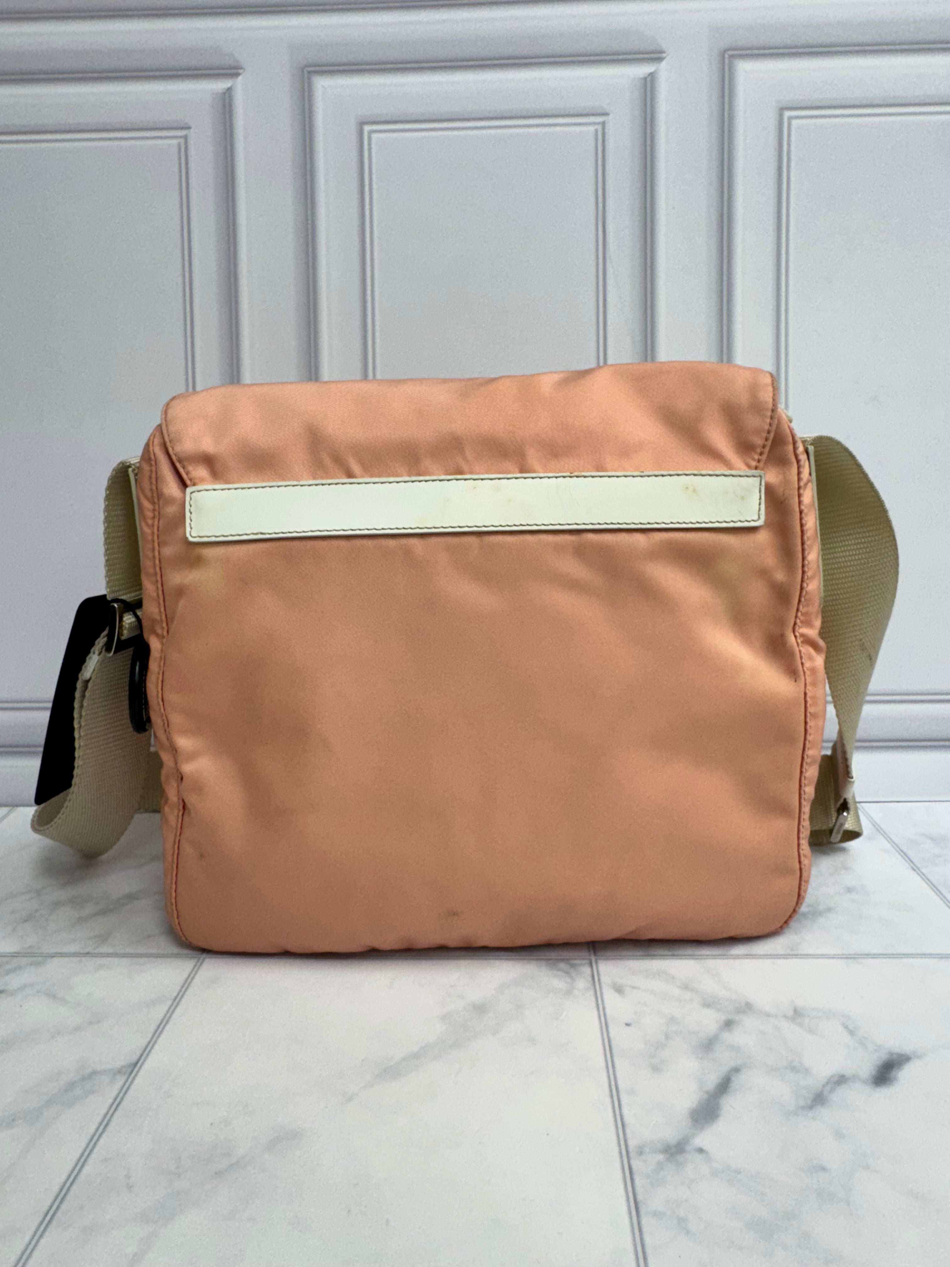 Prada Peach Nylon Crossbody Messenger Bag
