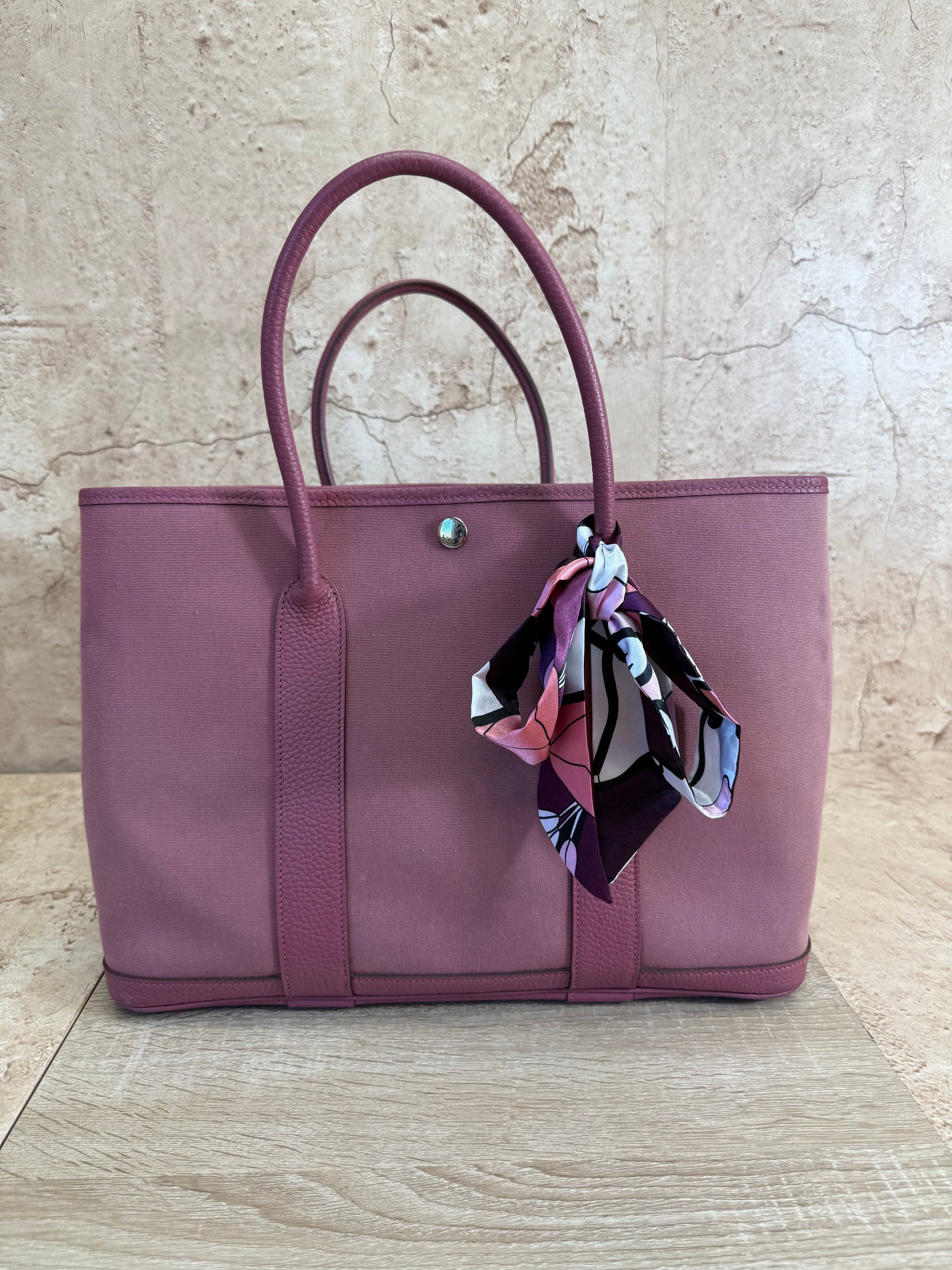 Hermes Purple Canvas with Leather Garden Party Tote