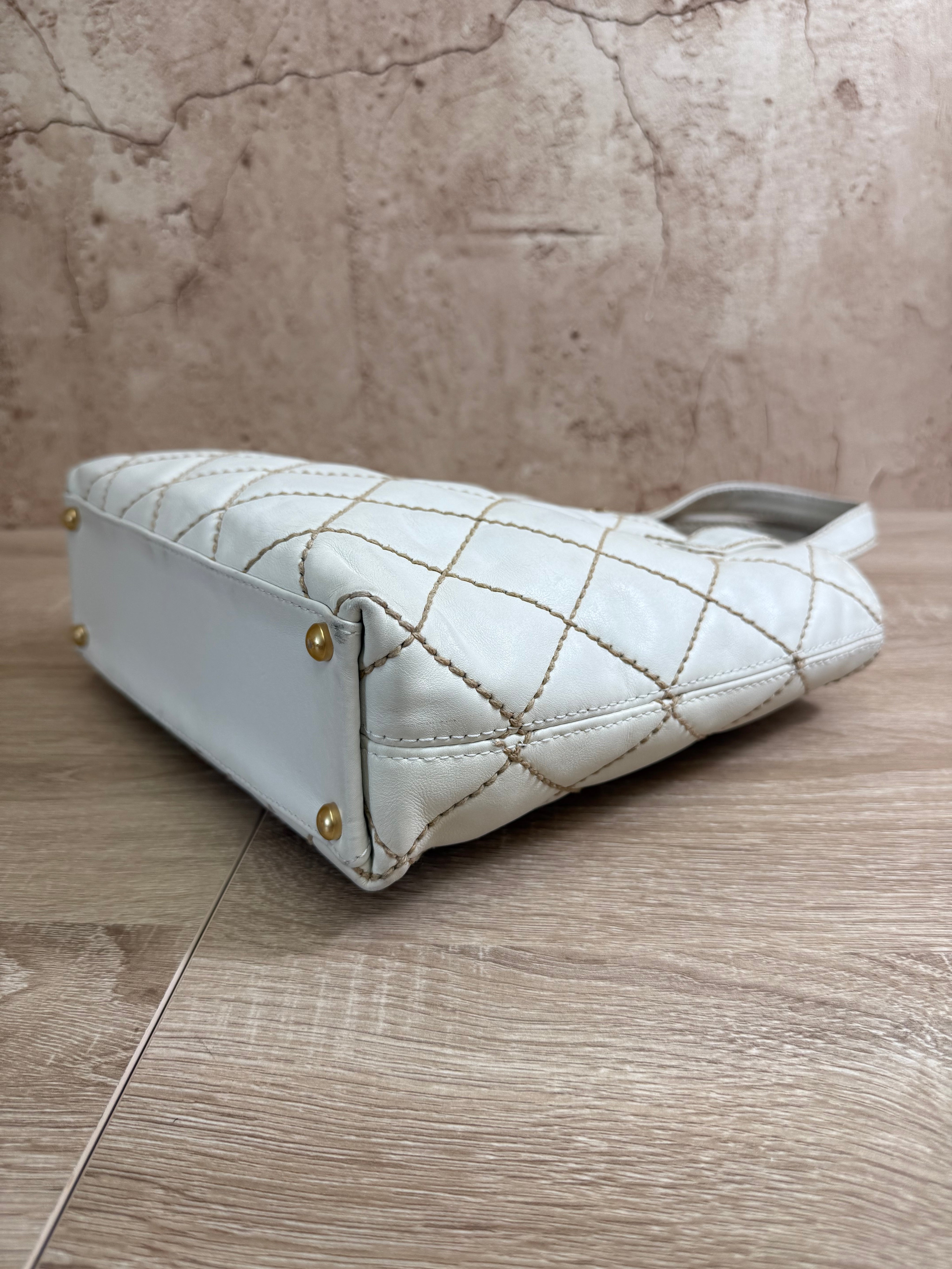 Chanel White Calfskin Wild Stitch Tote Bag