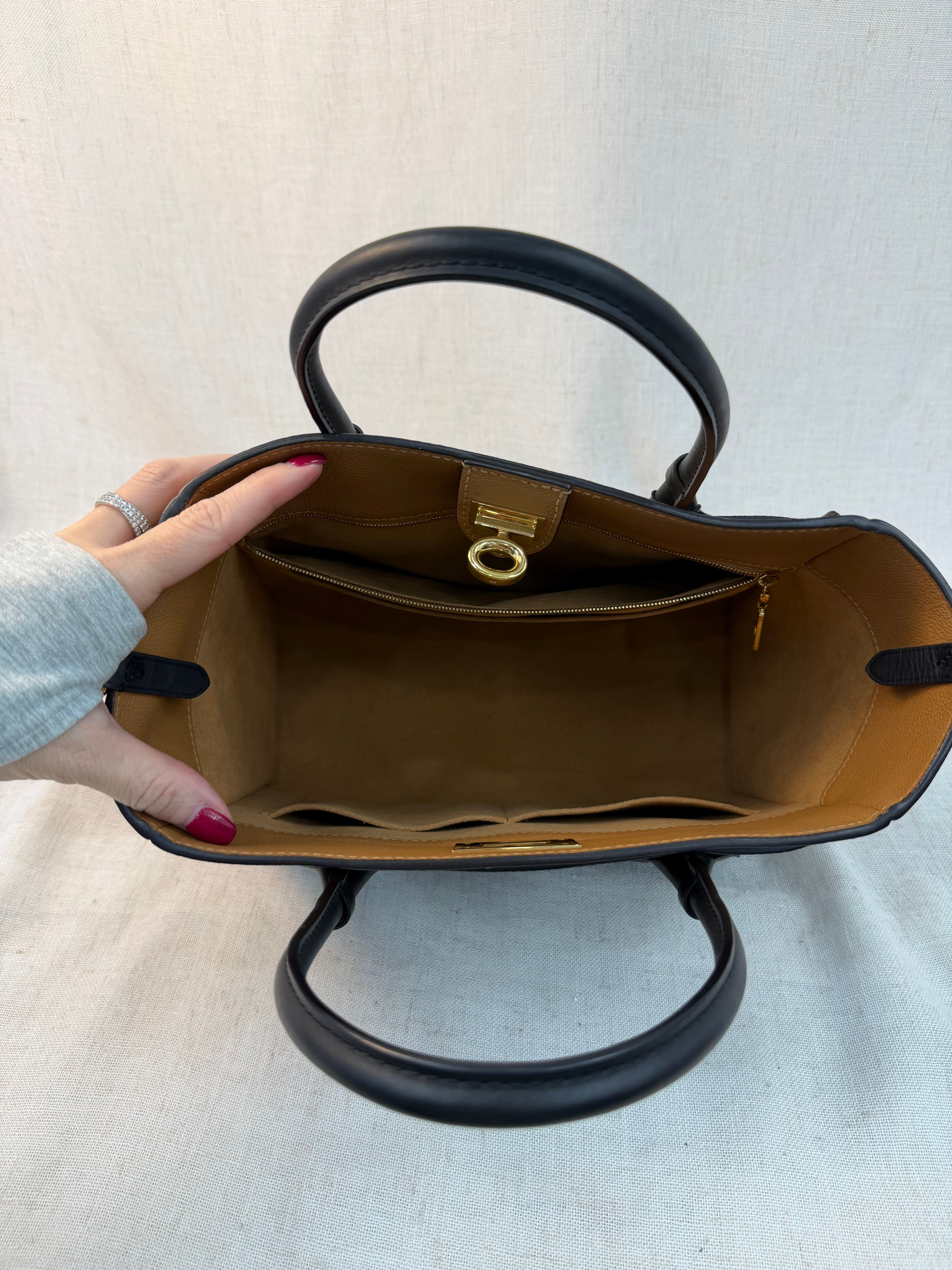 Louis Vuitton Monogram Black & Tan Leather On My Side MM Tote