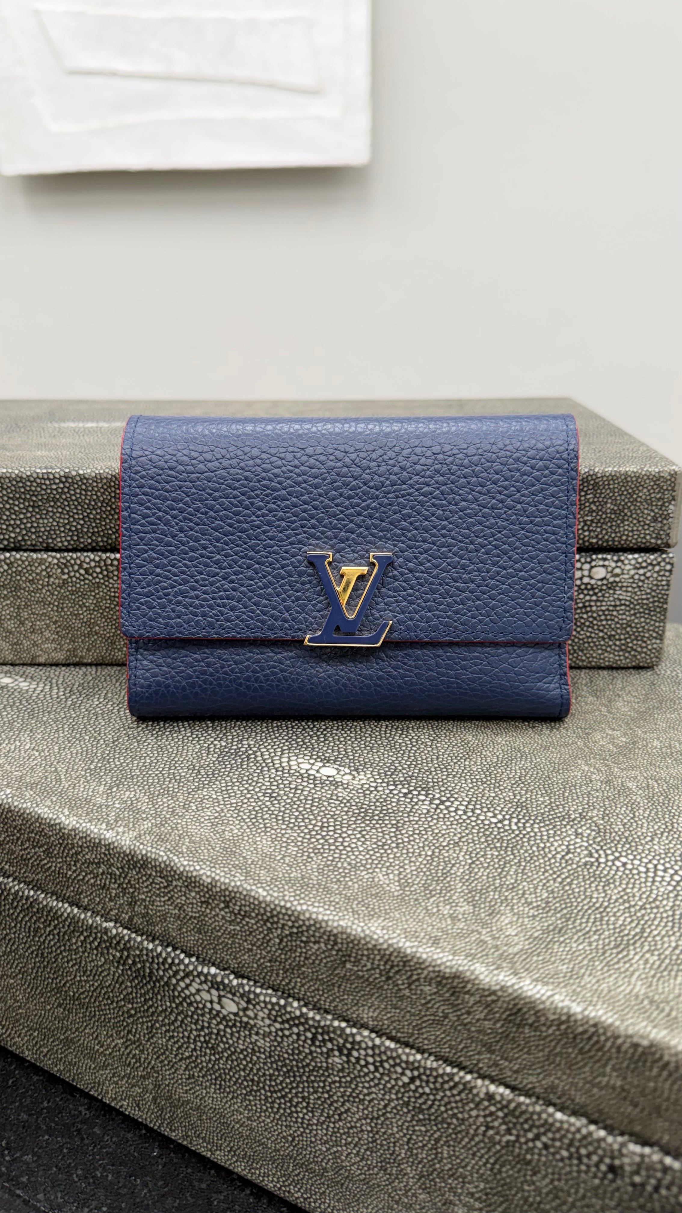 *DONS DROP* Louis Vuitton Blue Taurillon Leather Capucines Compact Wallet