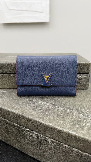 *DONS DROP* Louis Vuitton Blue Taurillon Leather Capucines Compact Wallet