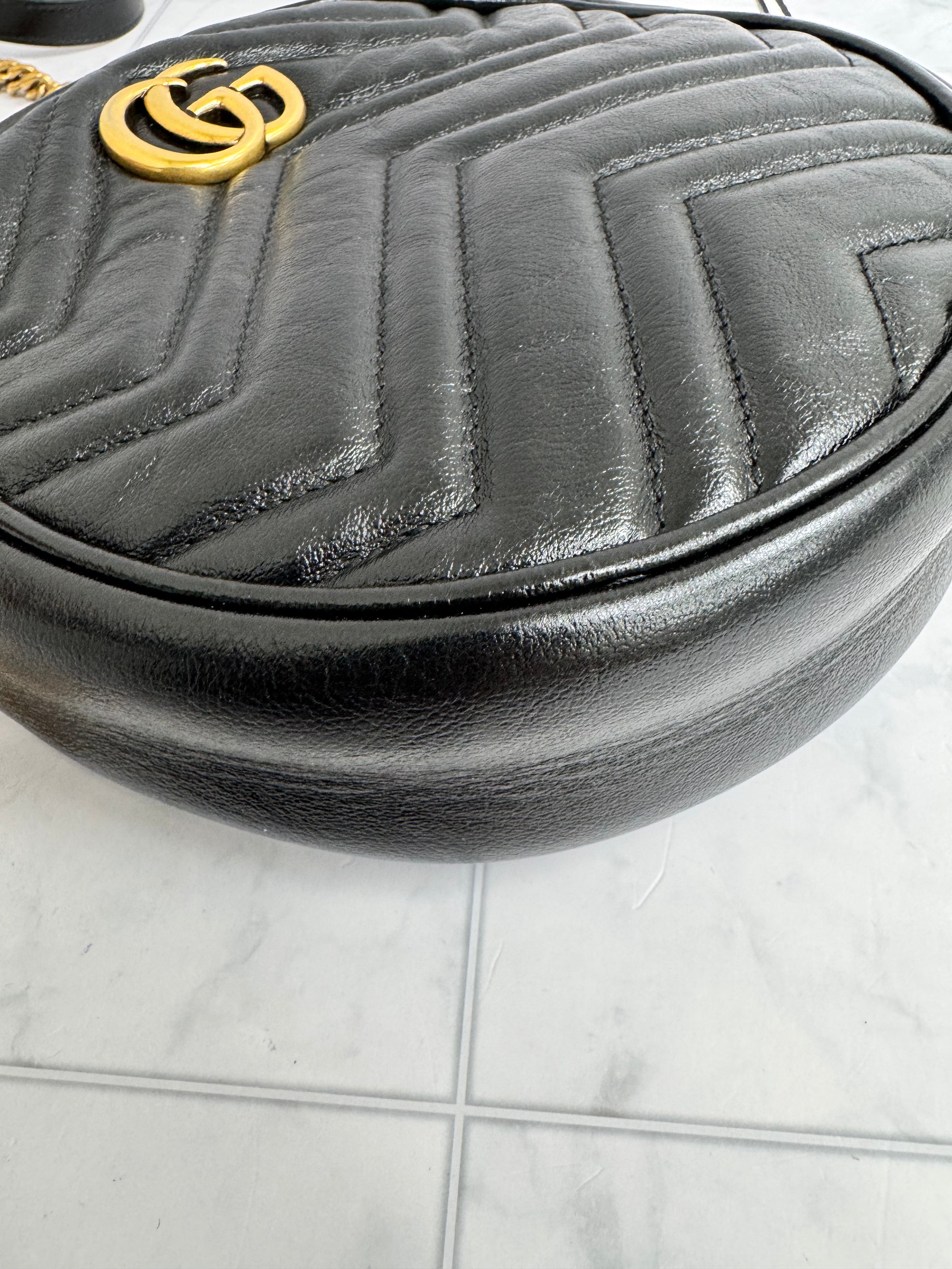 *DONS DROP* Gucci Black Leather Mini Marmont Round Crossbody Bag