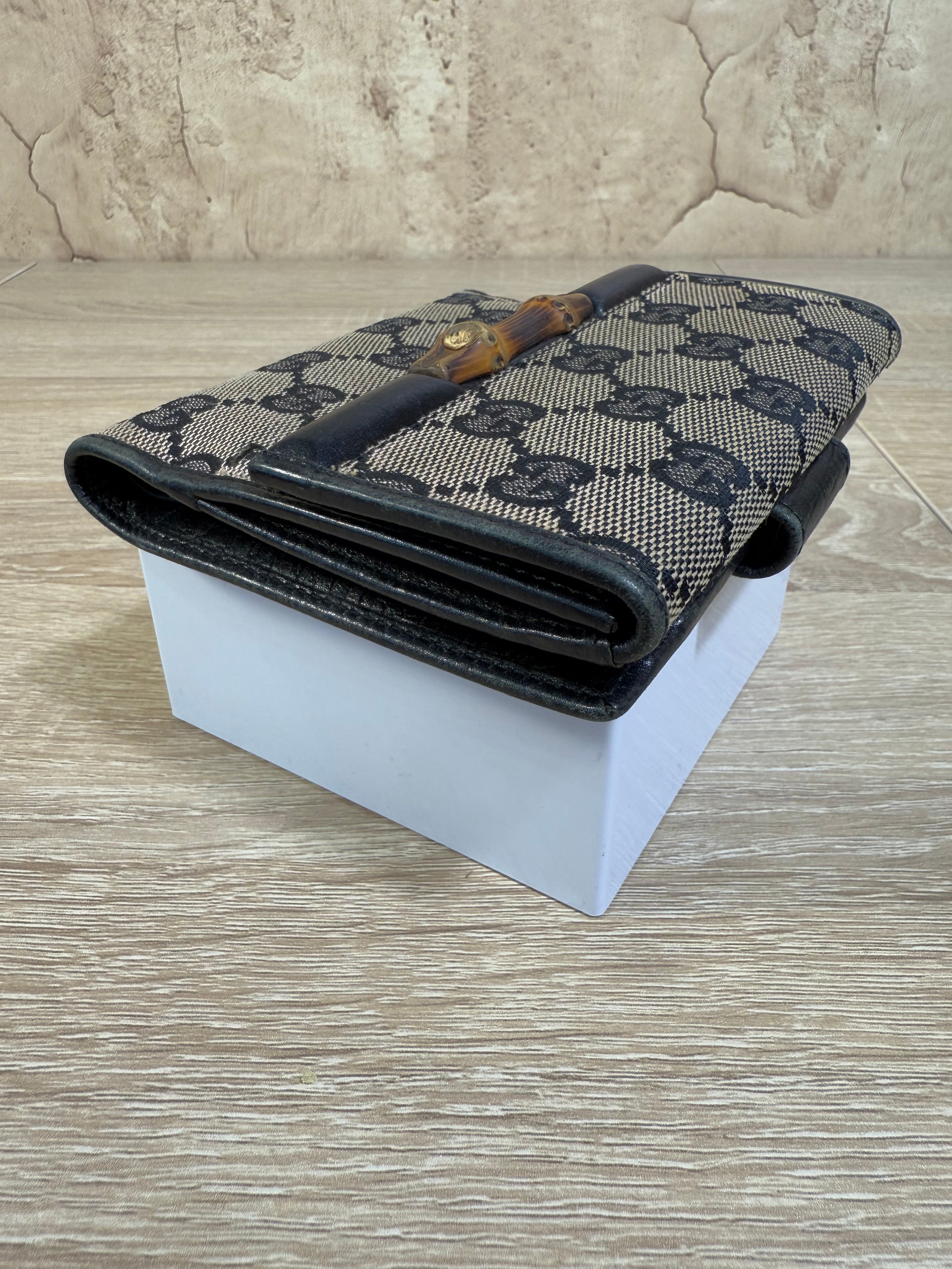 Gucci Black GG Canvas Bamboo Compact Wallet