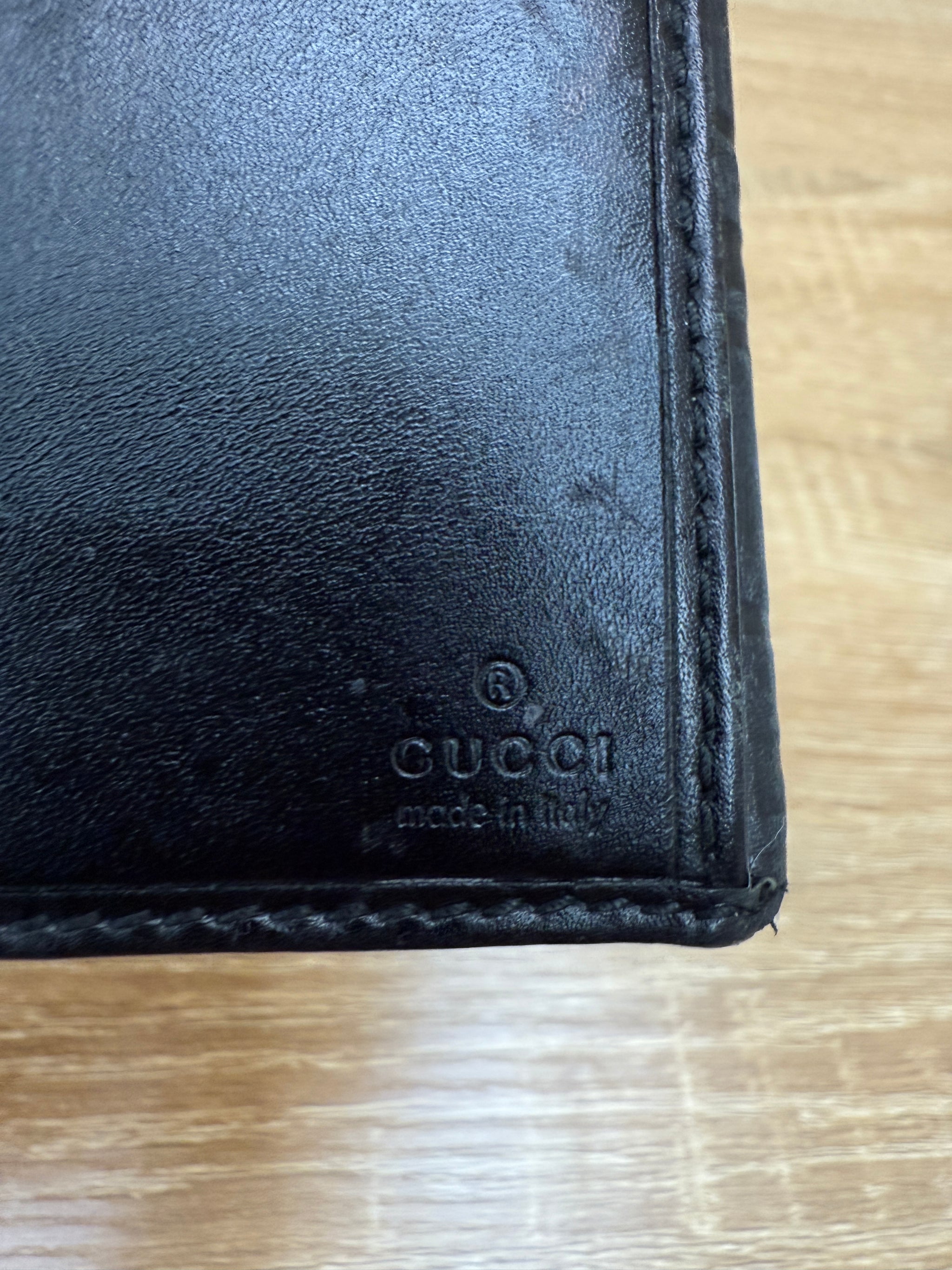 Gucci Black Leather Guccissima Bar Long Wallet
