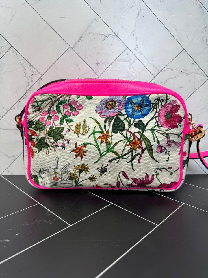 BRAND NEW Gucci Floral Canvas & Hot Pink Leather Crossbody