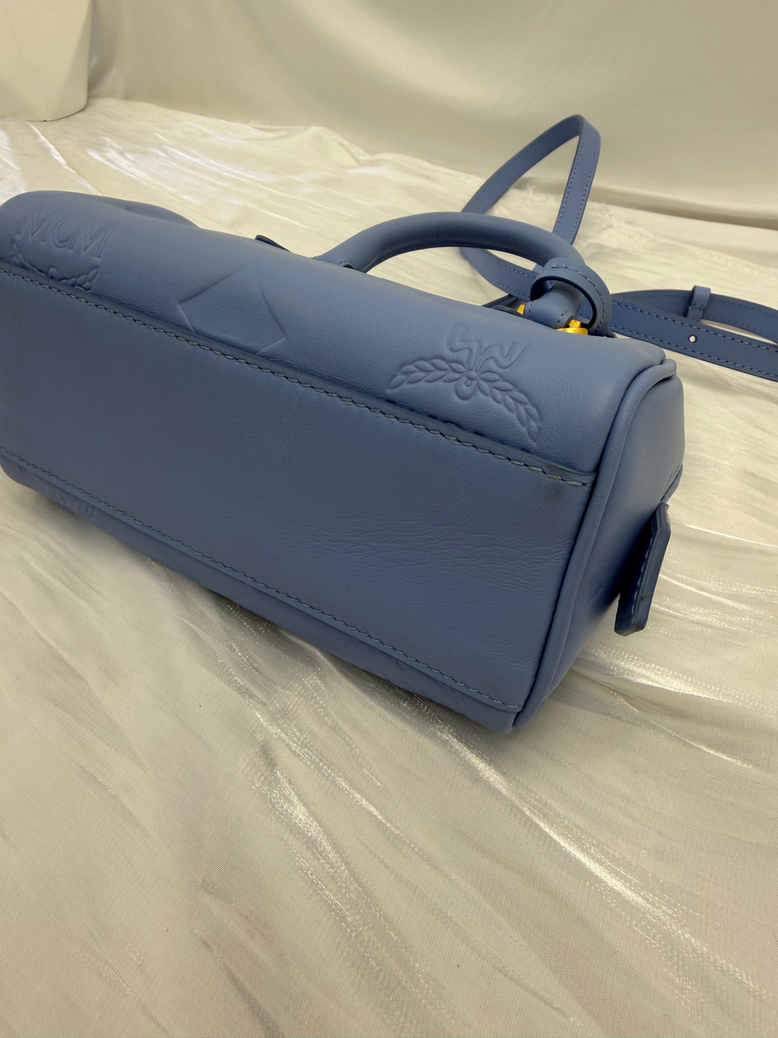 BRAND NEW- MCM Sky Blue Leather Small Ella Boston Bag