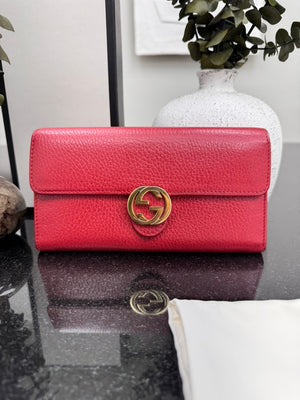 Gucci Red Grained Leather Long Wallet