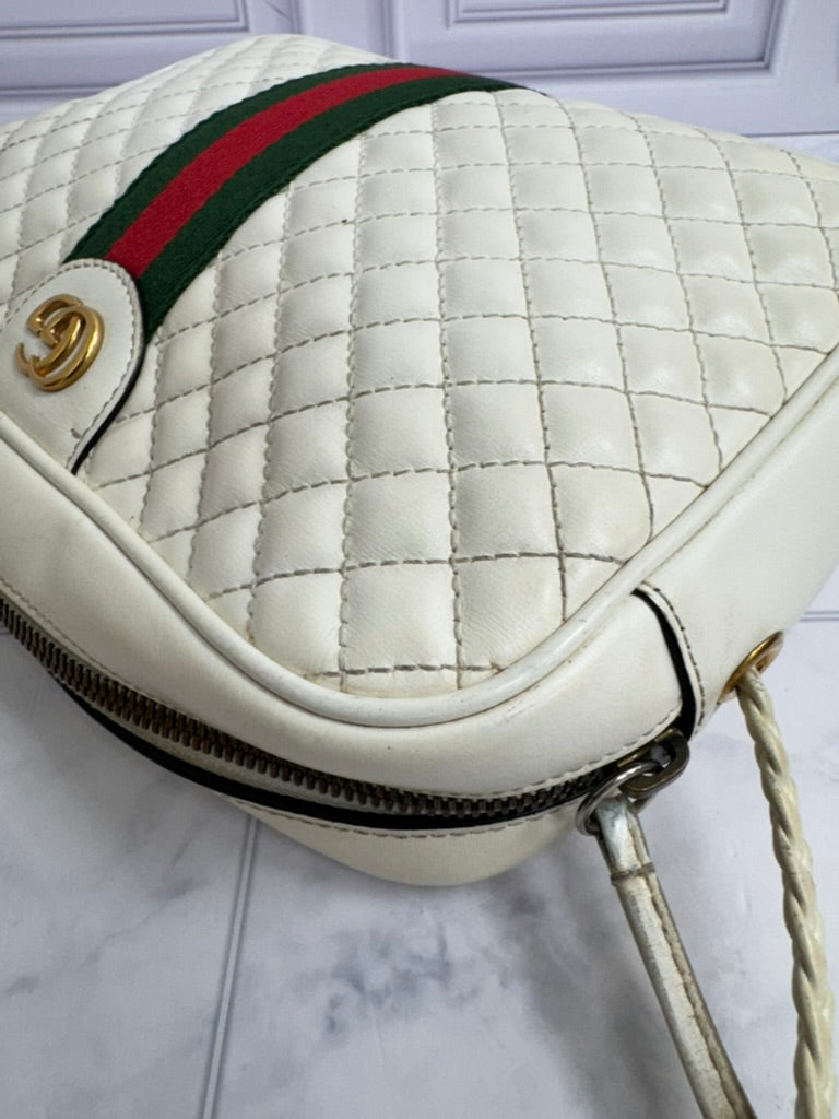 Gucci White Diamond Quilted Sherry Line Crossbody Bag