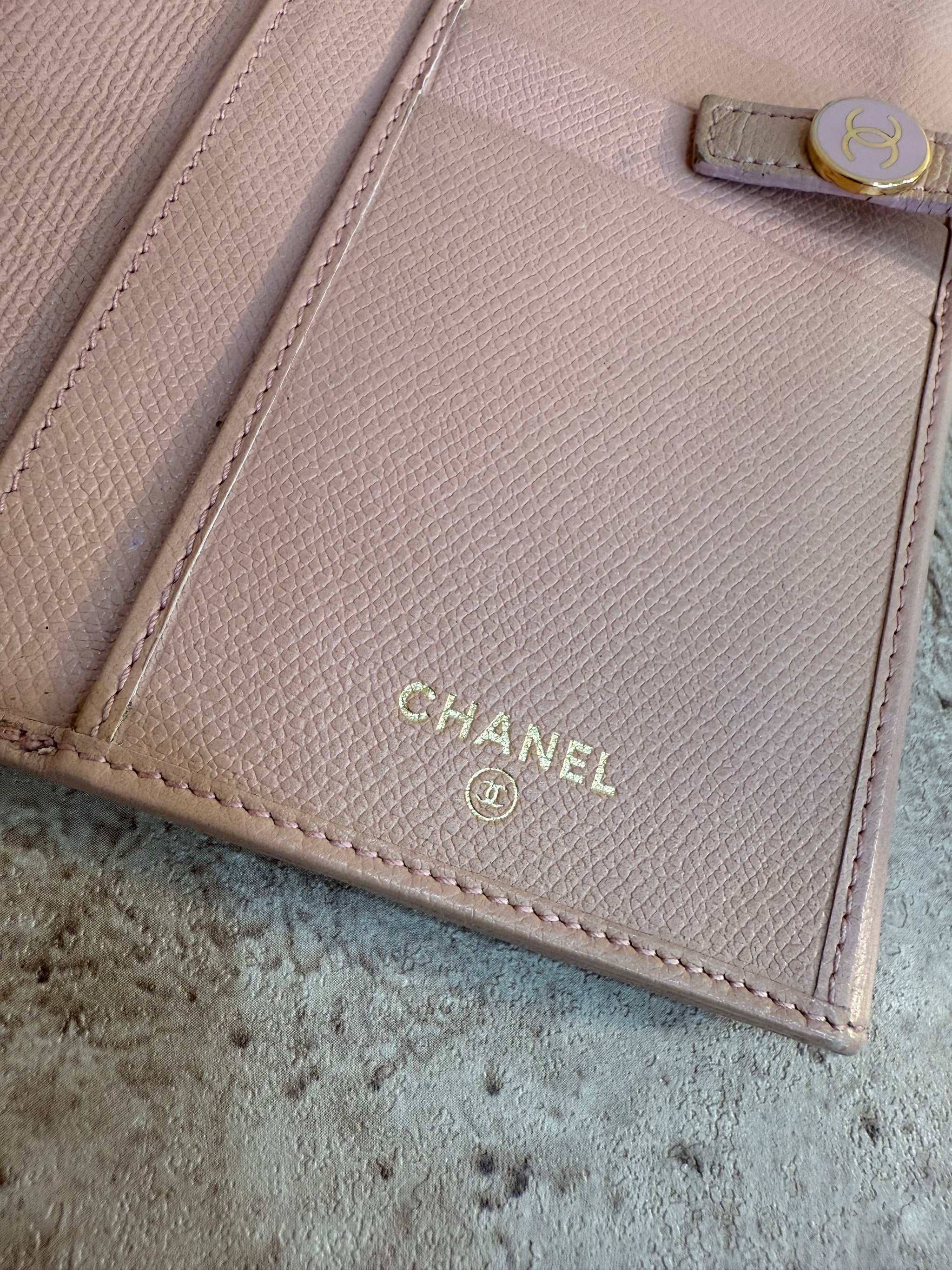 Chanel Pink Calfskin Leather Button Hook Wallet