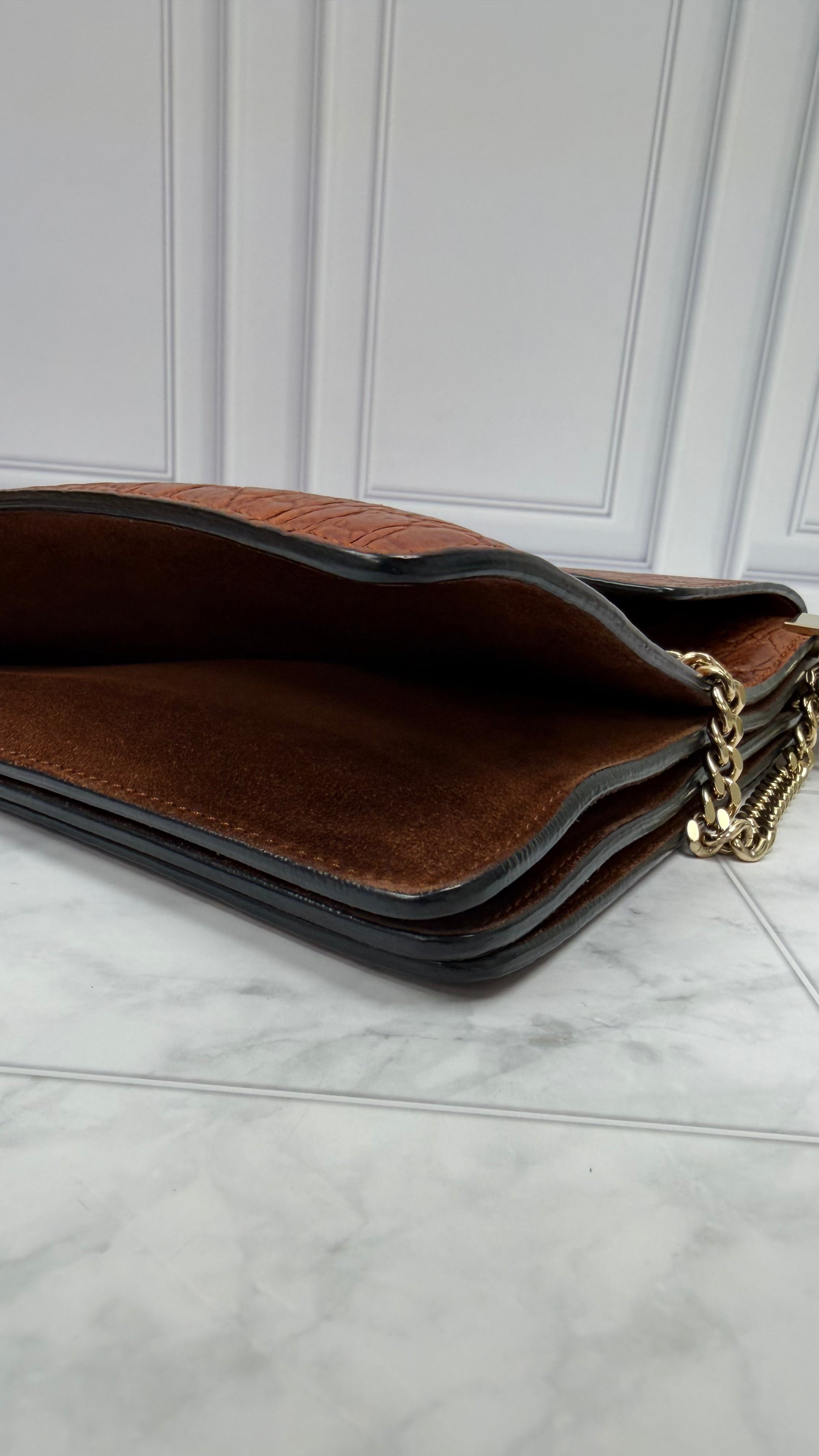 *DONS DROP* Chloe Brown Croc-Embossed Faye Medium Shoulder Bag